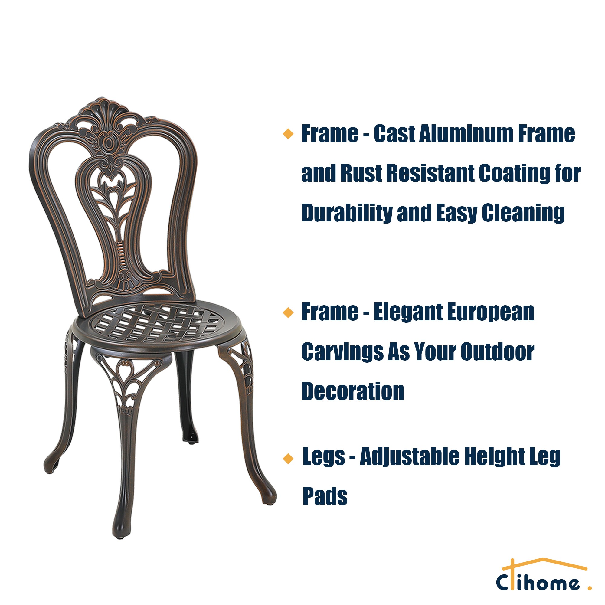 Bronze Cast Aluminum Armless Outdoor Bistro Chair Set