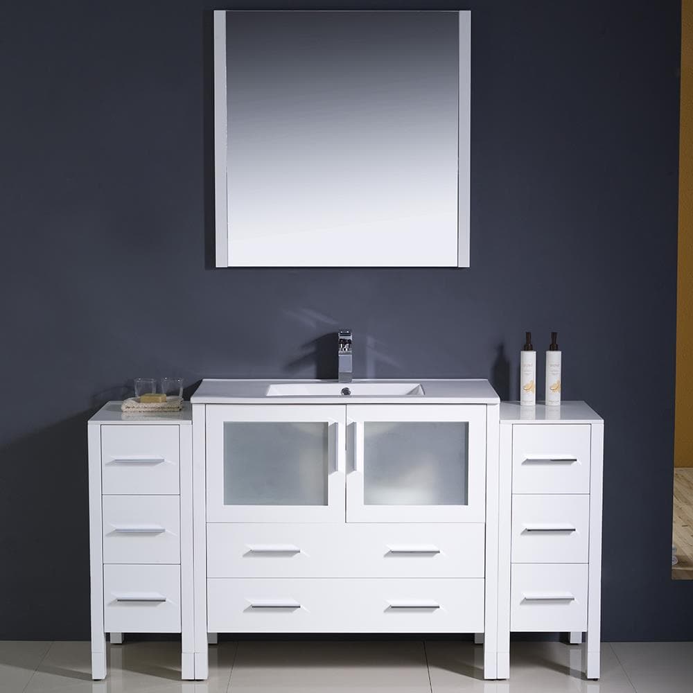 Fresca FVN62-123612WH-UNS Torino 60-in White Single sink Bathroom Vanity with White Ceramic Top (Mirror Included)