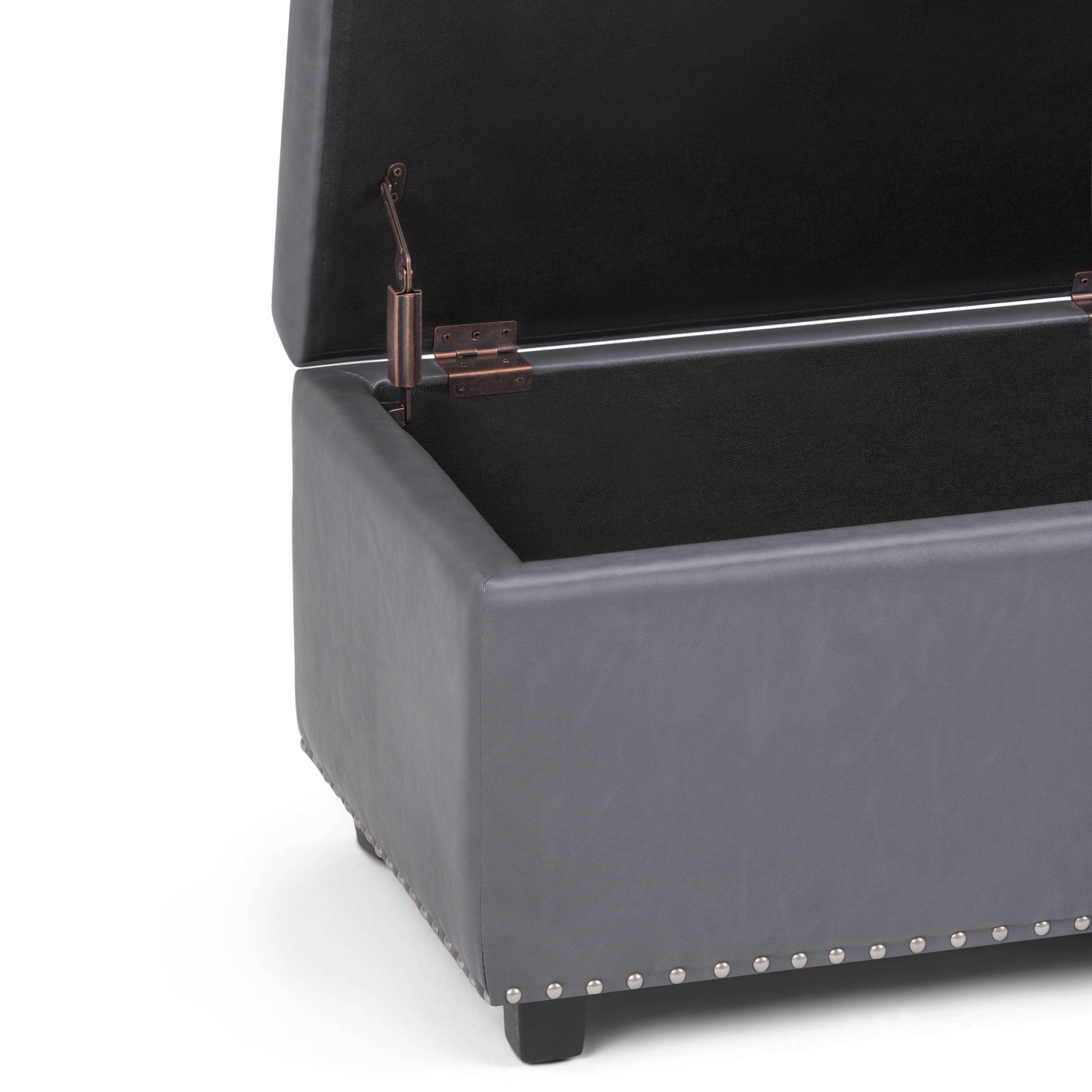 Elegant Stone Gray 48" Wooden Storage Bench Ottoman with Nailhead Trim
