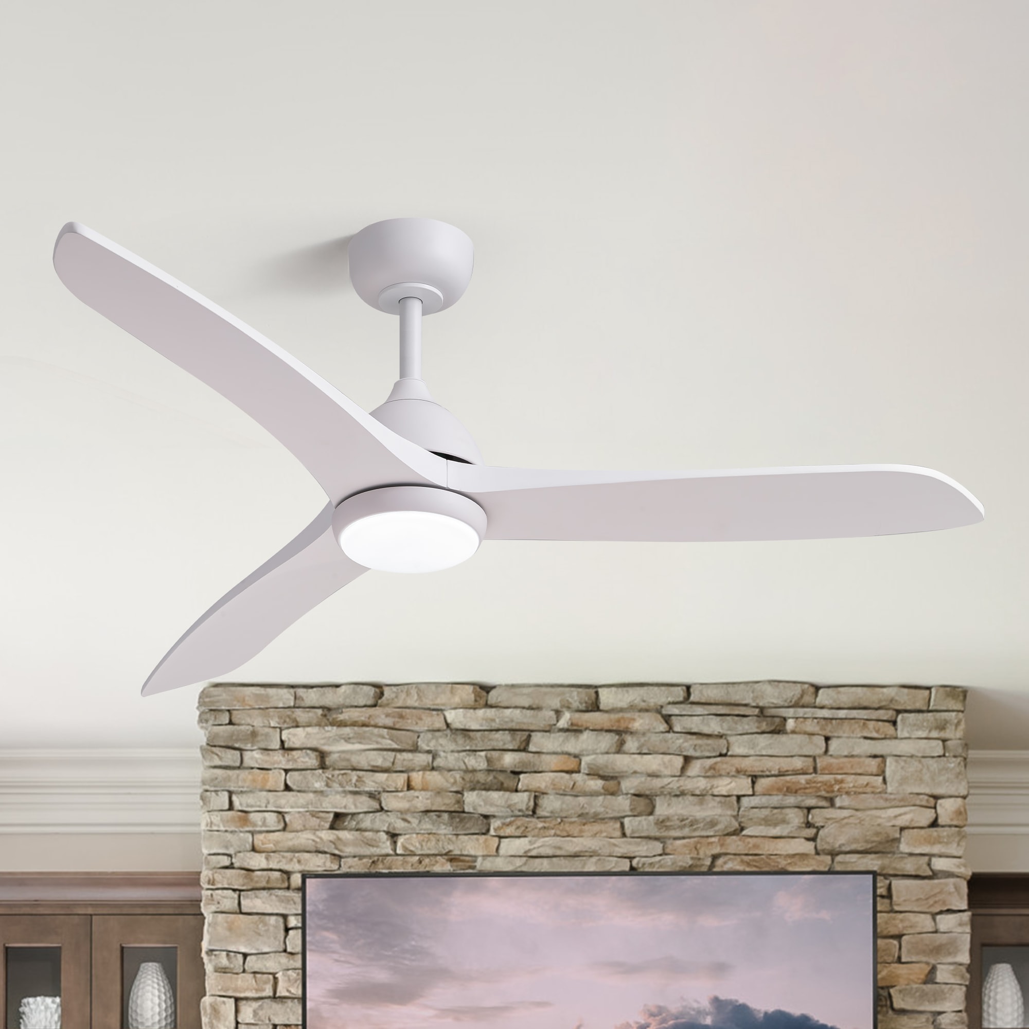 Antoine BLW033 Traditional Low Profile 52-in Color-Changing Integrated LED Smart White with White Wood Finish Blades Ceiling Fan With Light - Remote Included ( 3 -Blade )