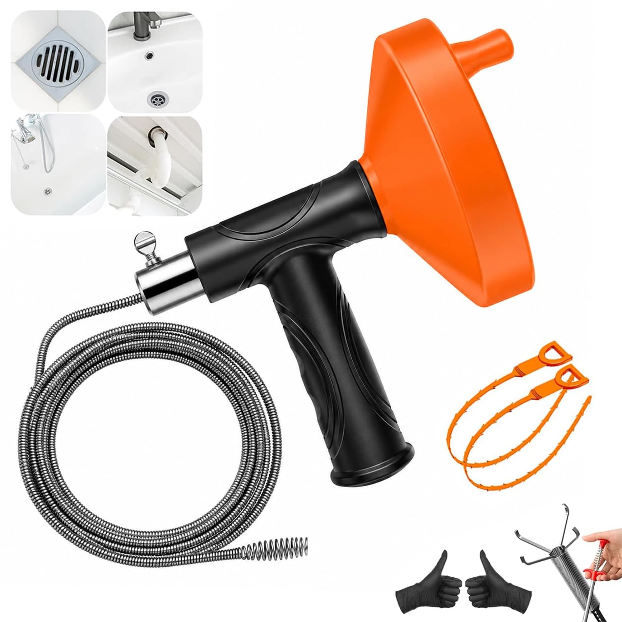 Numhew 33 ft Heavy Duty Orange Drain Snake Auger