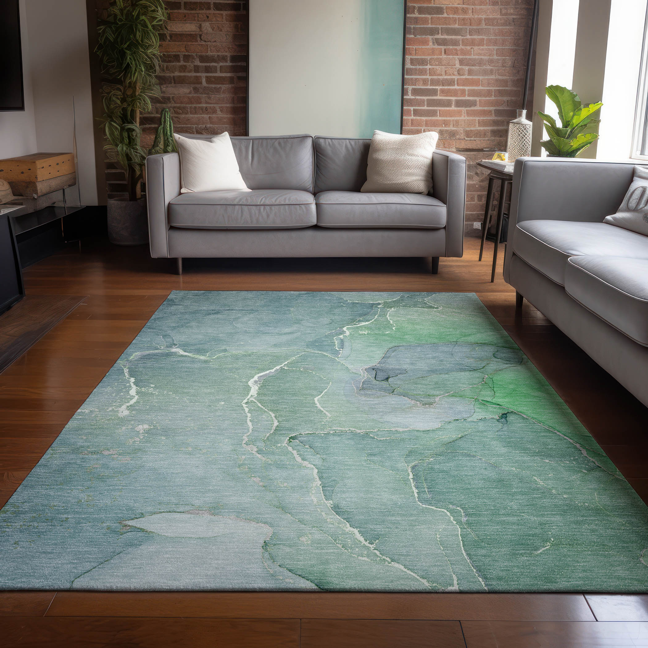 Addison Rugs ACN511TE8X10 Chantille ACN511TE 8 x 10 (ft) Polyester Teal Rectangular Indoor/Outdoor Abstract Machine washable Area rug