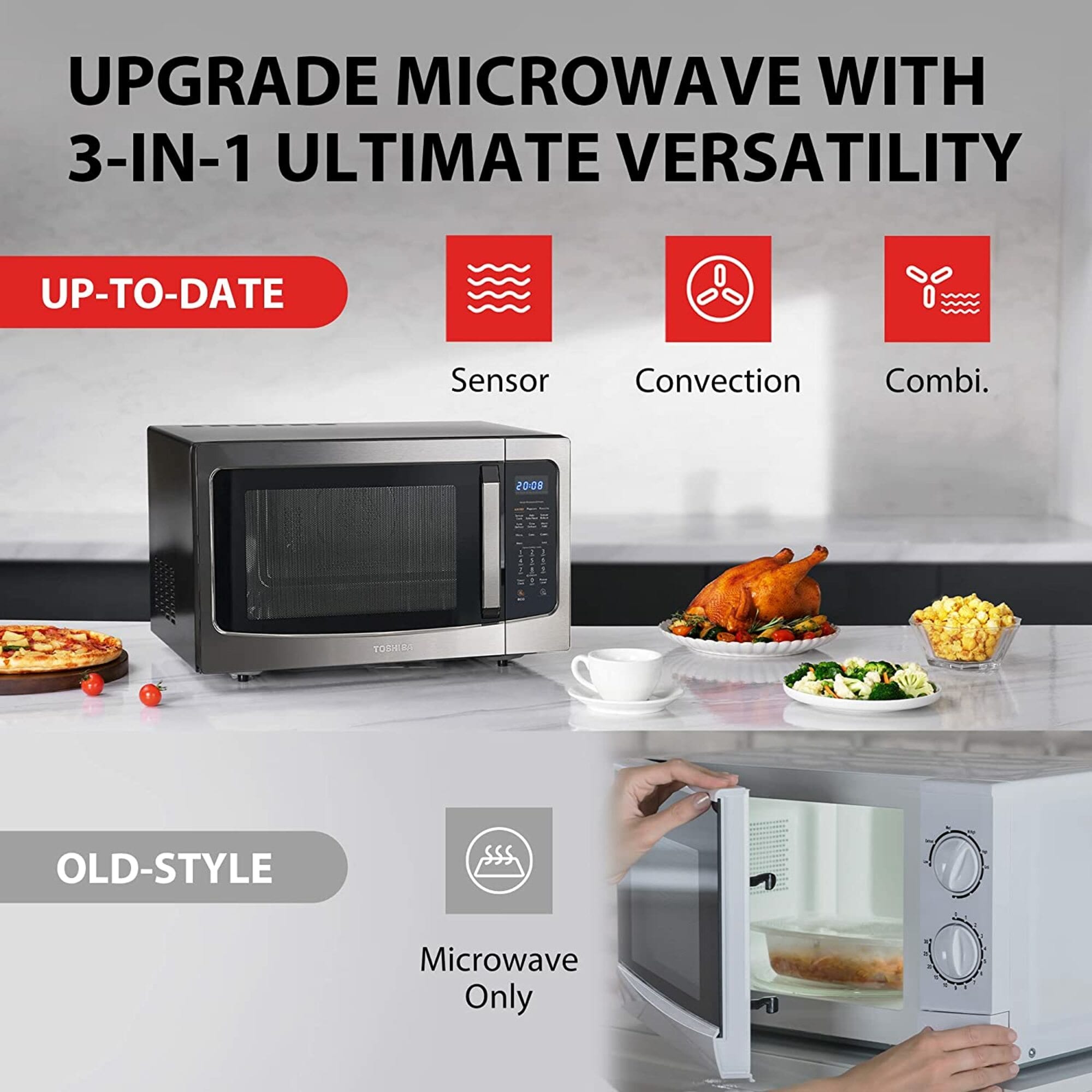 TOSHIBA 4-in-1, 1.5 cu. ft., Countertop Microwave Oven, Smart