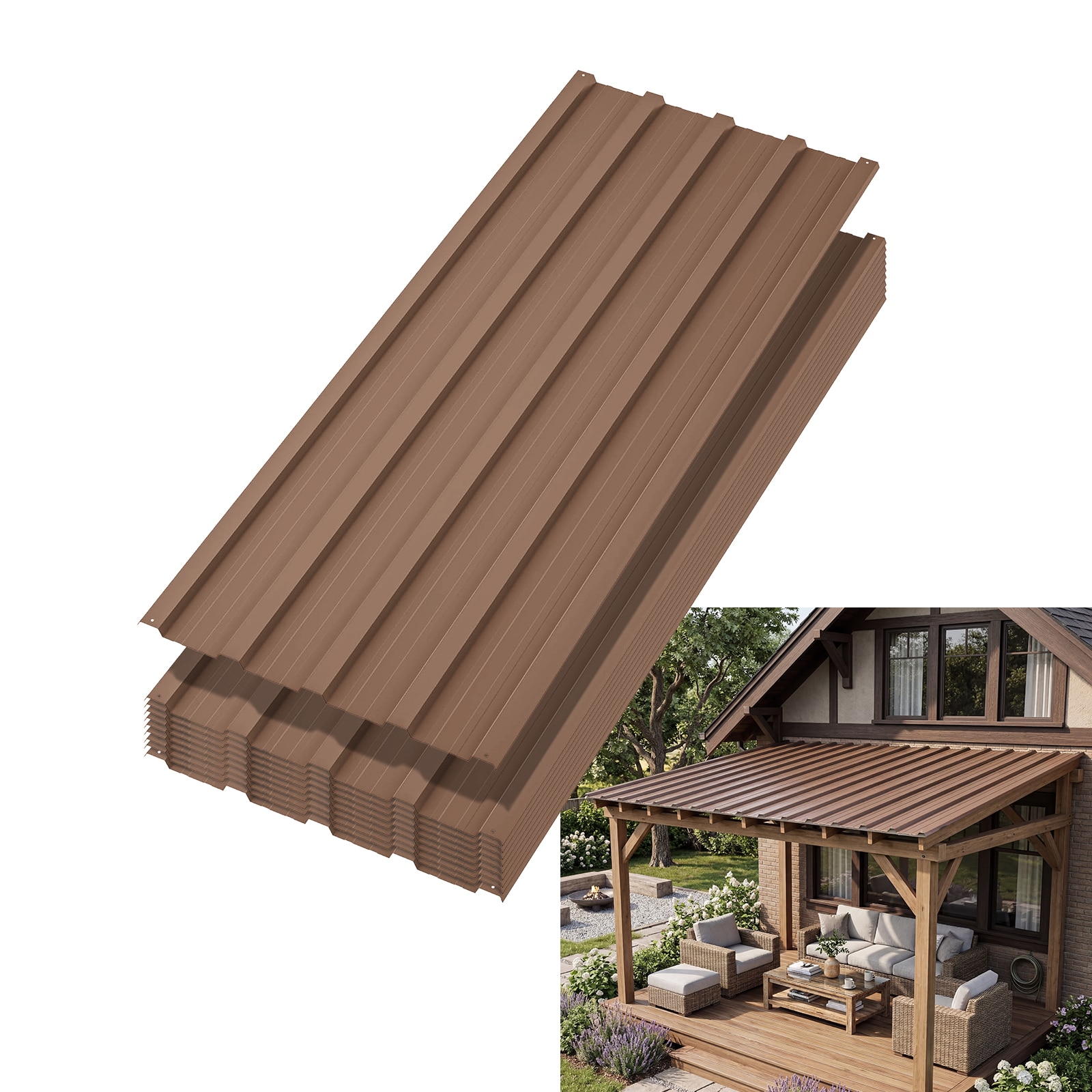 Garvee 10 Pcs Metal Roofing Panels Waterproof Corrugated Metal Roof Panels with Screws for Carports Easy to Install