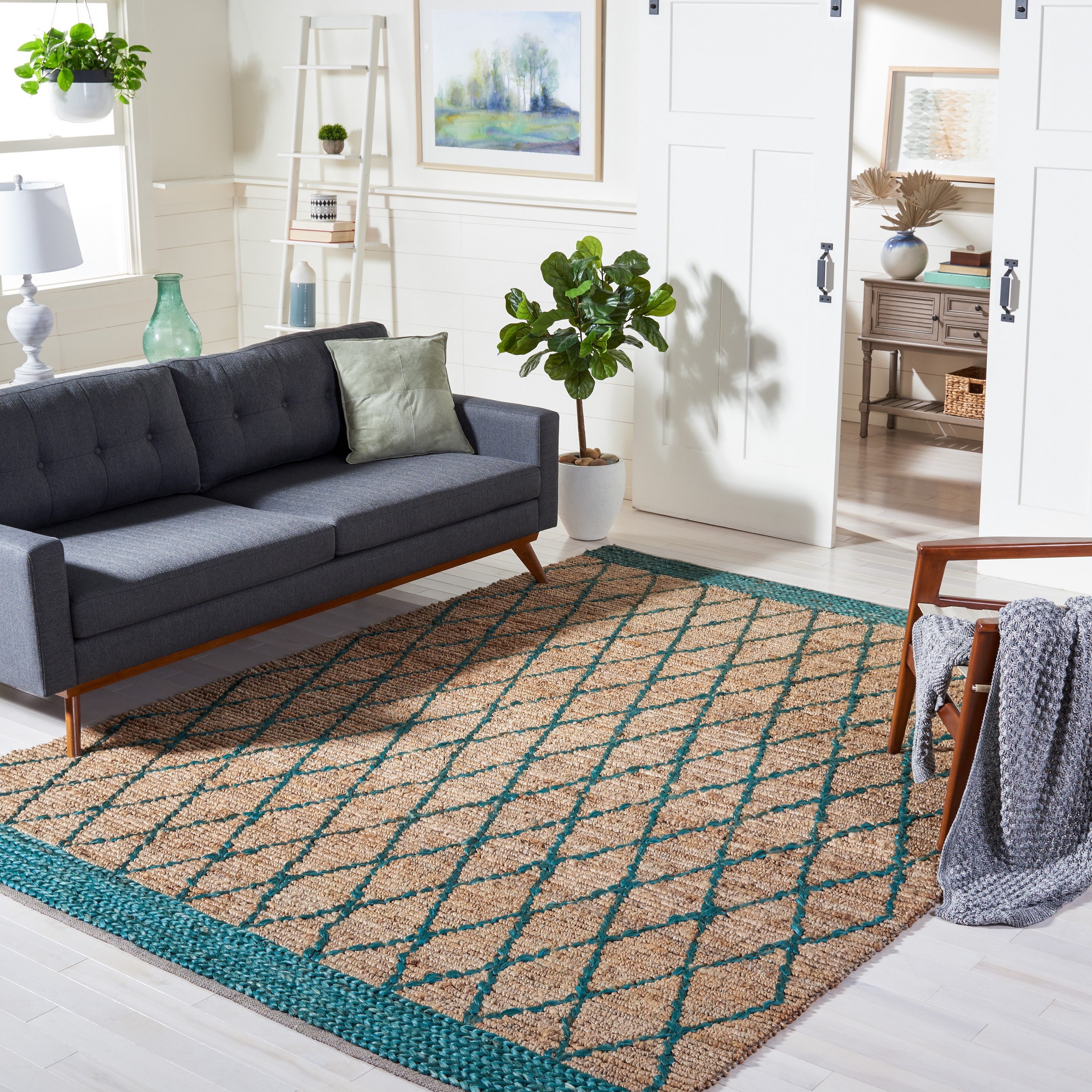 Safavieh NF951X-8 Natural Fiber Jensen 8 x 10 (ft) Loomed Jute Natural/Dark Green Rectangular Indoor Geometric Bohemian/Eclectic Area rug