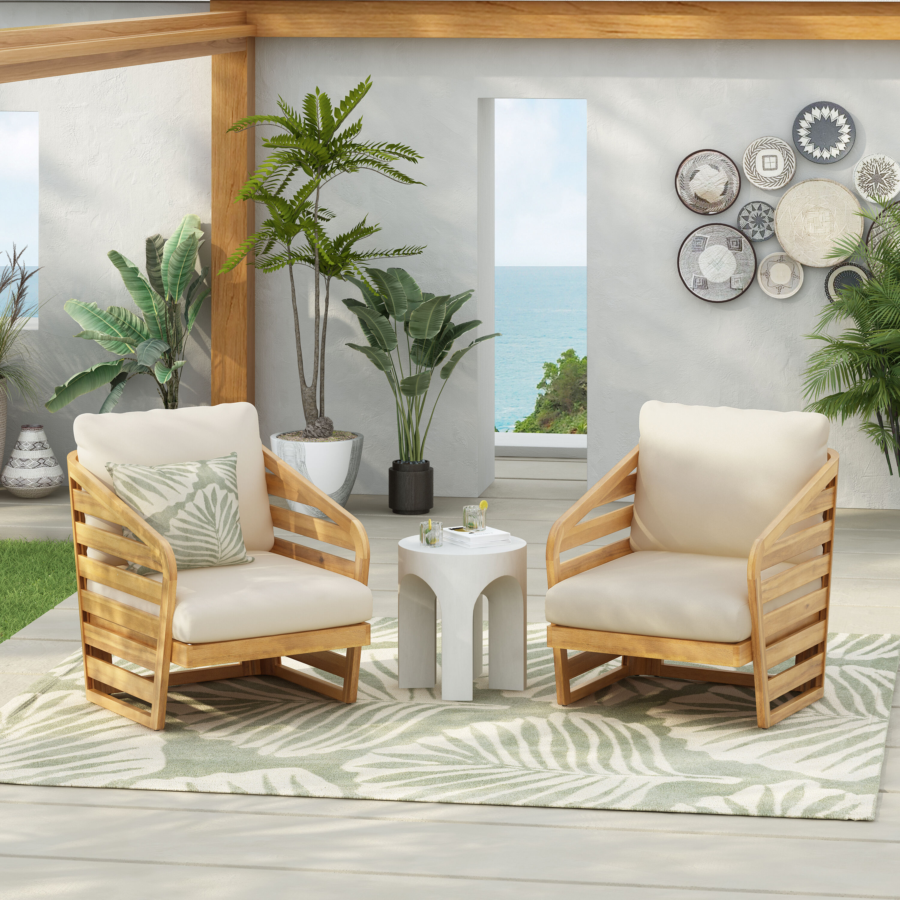 Christopher Knight Home 322599 Lenrn Wood Textilene Club Chair with Acacia Frame and Water Resistant Cushions