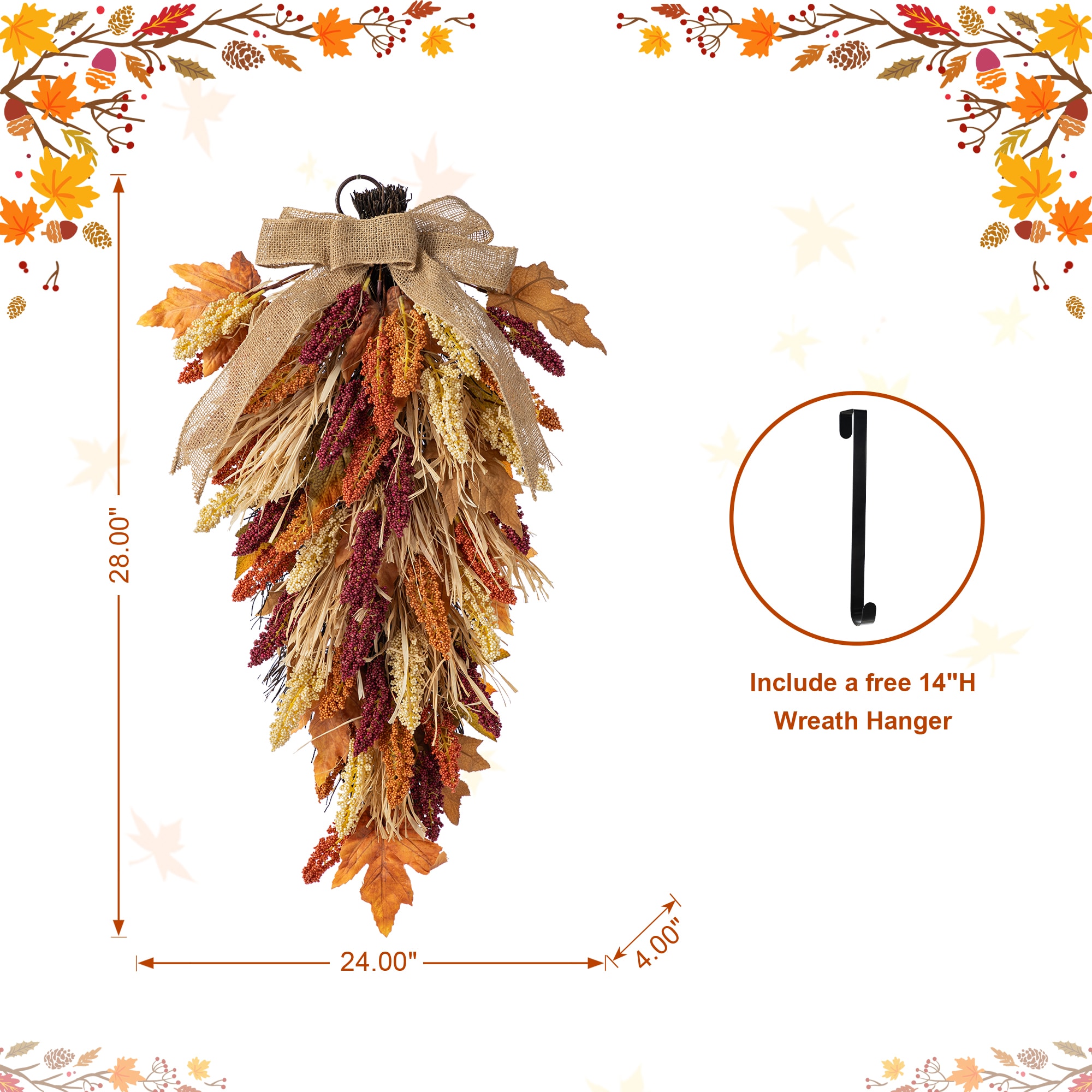 Glitzhome 2019500020 Artificial-Thanksgiving-Wreaths - View #4