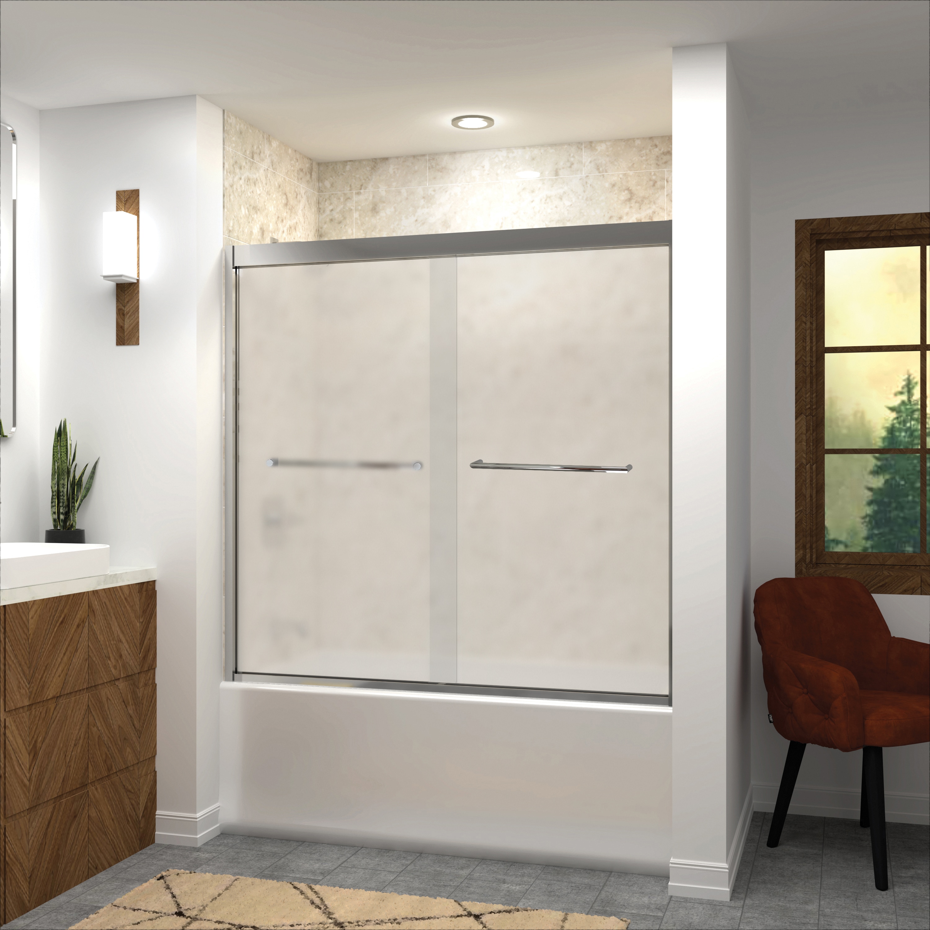 Transolid FBPT605808F-T-PC Frederick Polished Chrome 57-3/4-in to 59-in x 58-in Semi-frameless Bypass Sliding Soft Close Shower Door