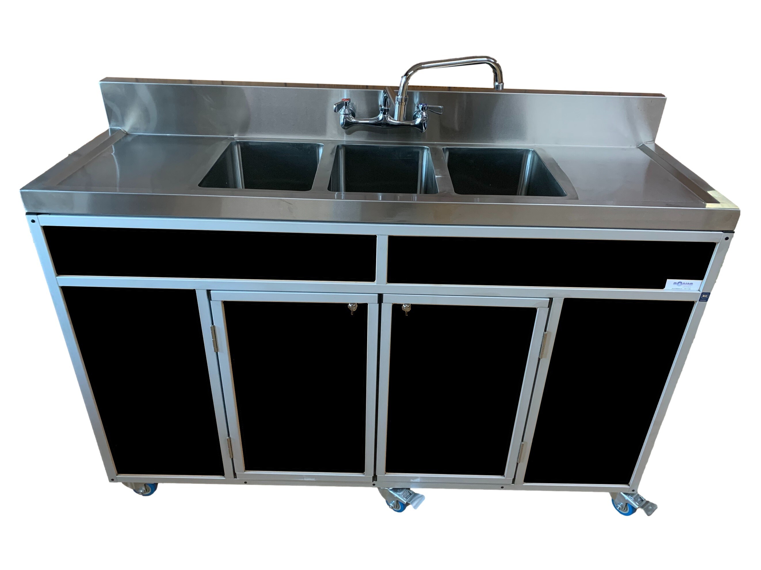 MONSAM PSE2003SD BLACK Black Triple Bowl Stainless Steel Foodservice Portable Sink