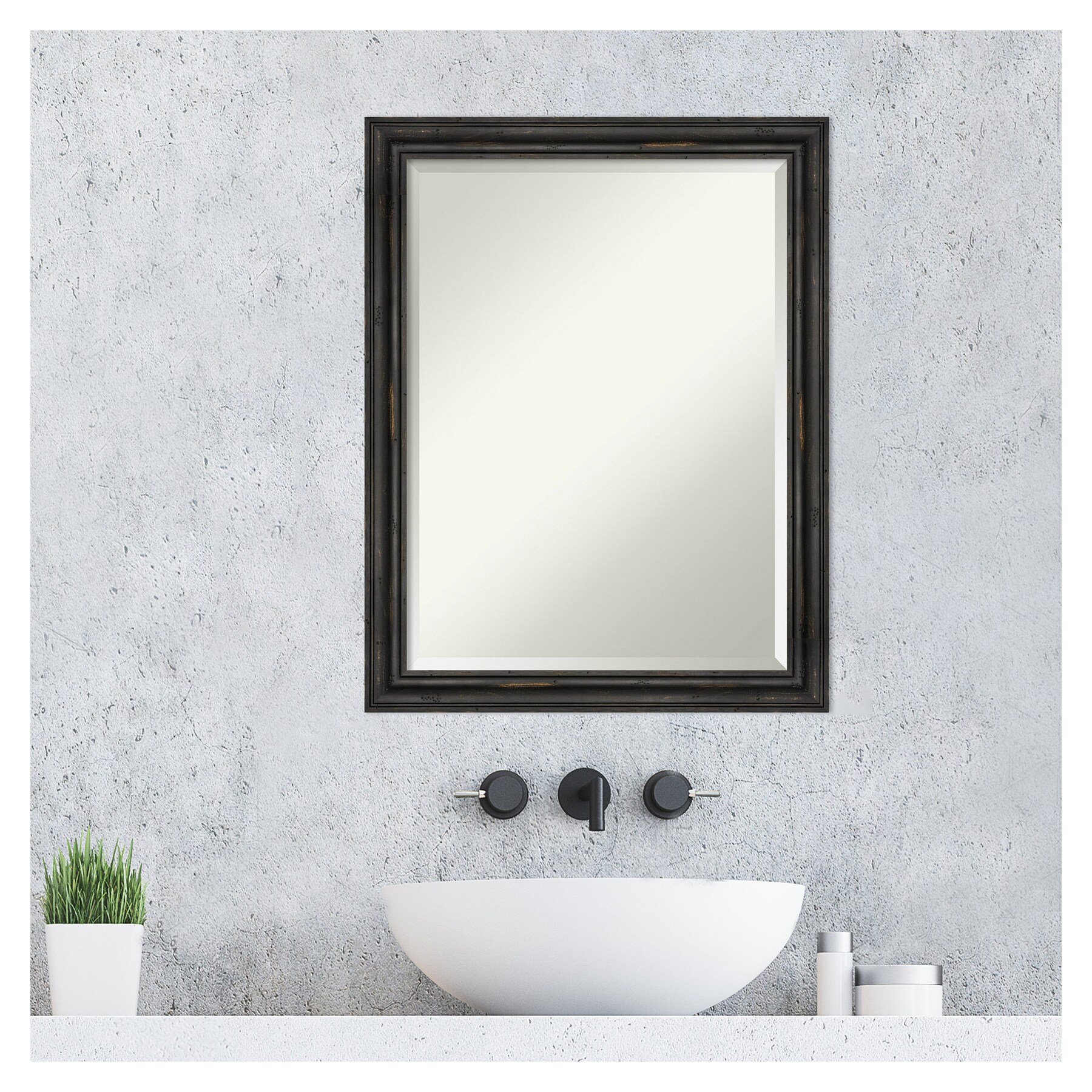 Rustic Black Pine Rectangular Beveled Bathroom Vanity Mirror