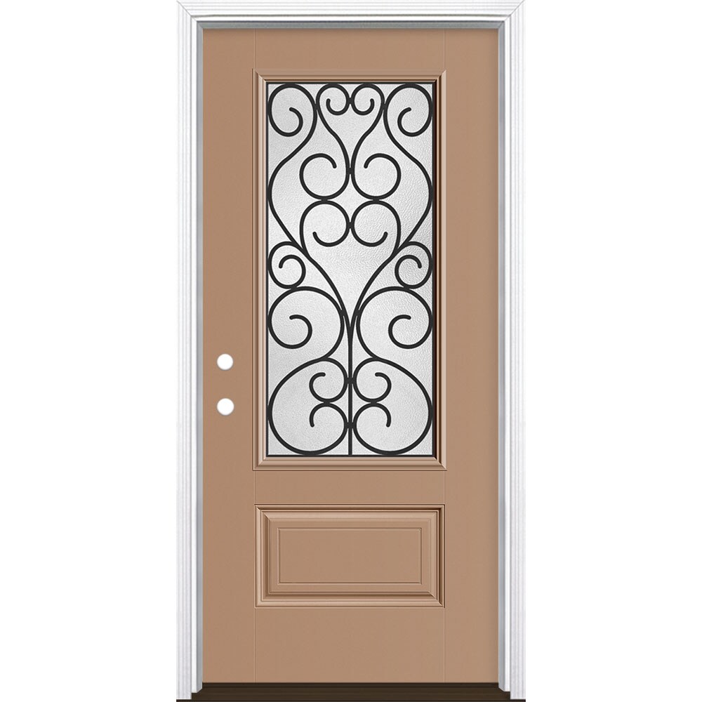 Masonite 3420798 Iron Springs 36-in x 80-in x 4-9/16-in Fiberglass 3/4 lite Right-hand inswing Warm Wheat Painted Prehung Front Door with Brickmould Insulating core