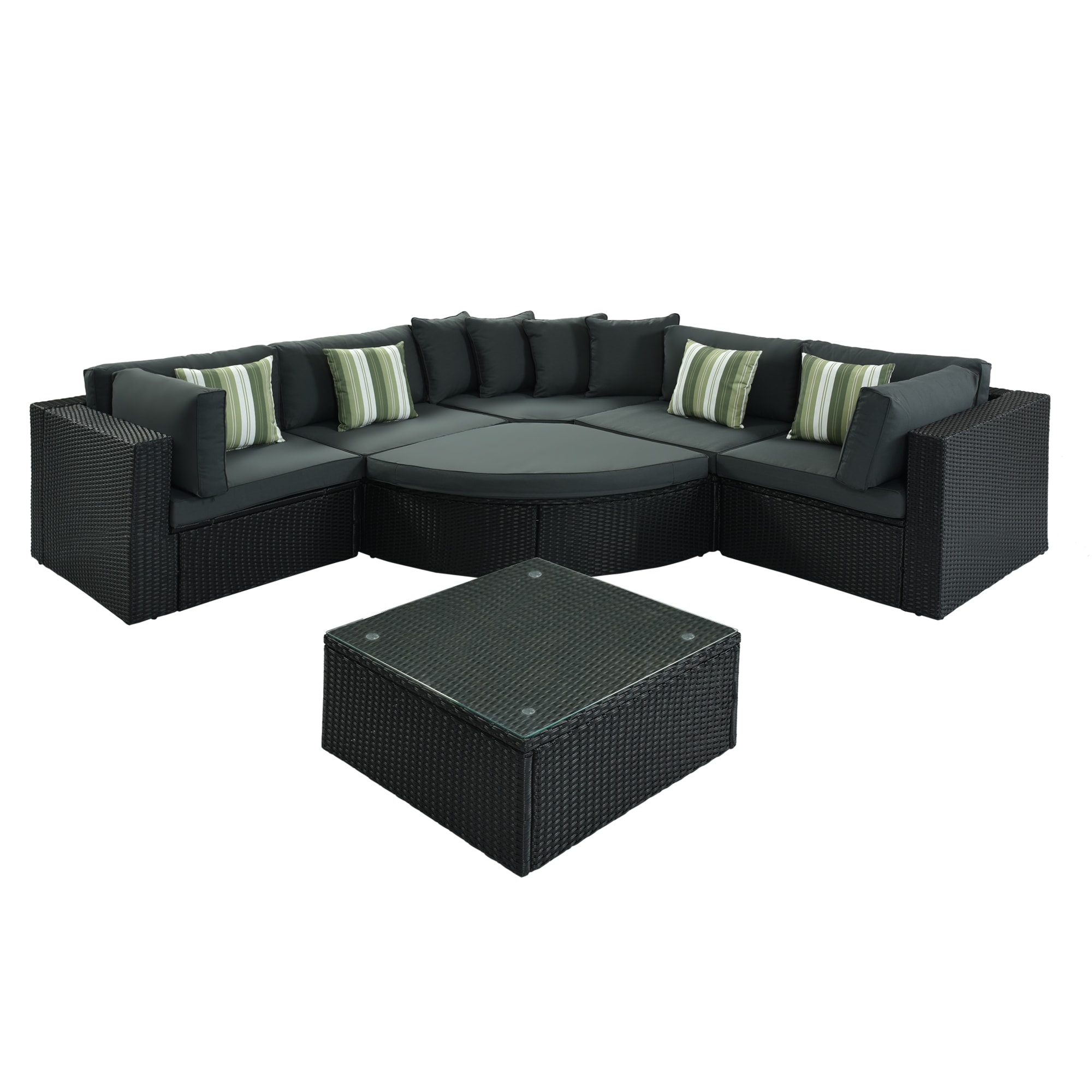AAZJ JDG-212AAE Patio Conversation Sets 7-Piece Wicker Patio Conversation Set with Green Cushions