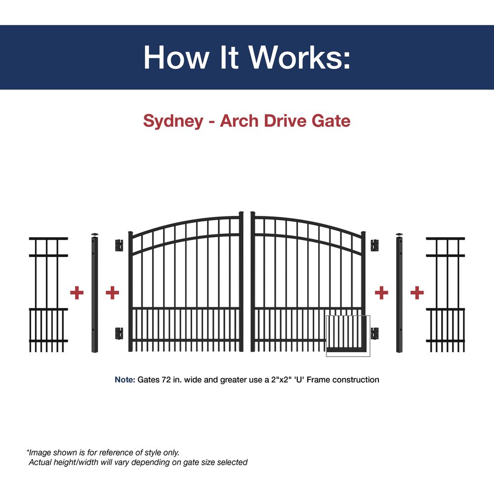 Freedom Sydney 4-ft H x 4-ft W Black Aluminum Spaced Picket Arched-top Decorative Fence Gate