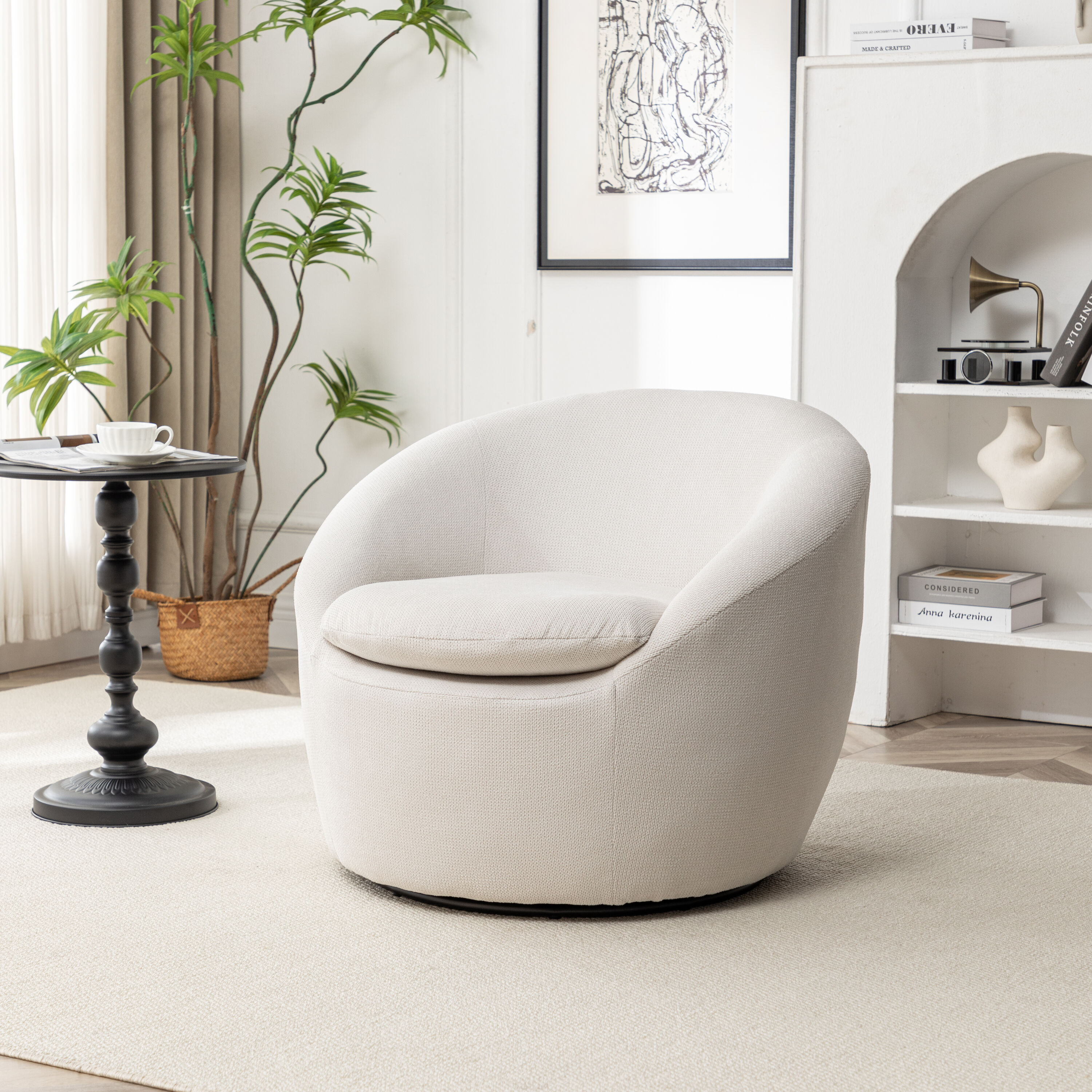 Roundhill Furniture AC506BG Winnie Casual Beige Boucle Swivel Accent Chair