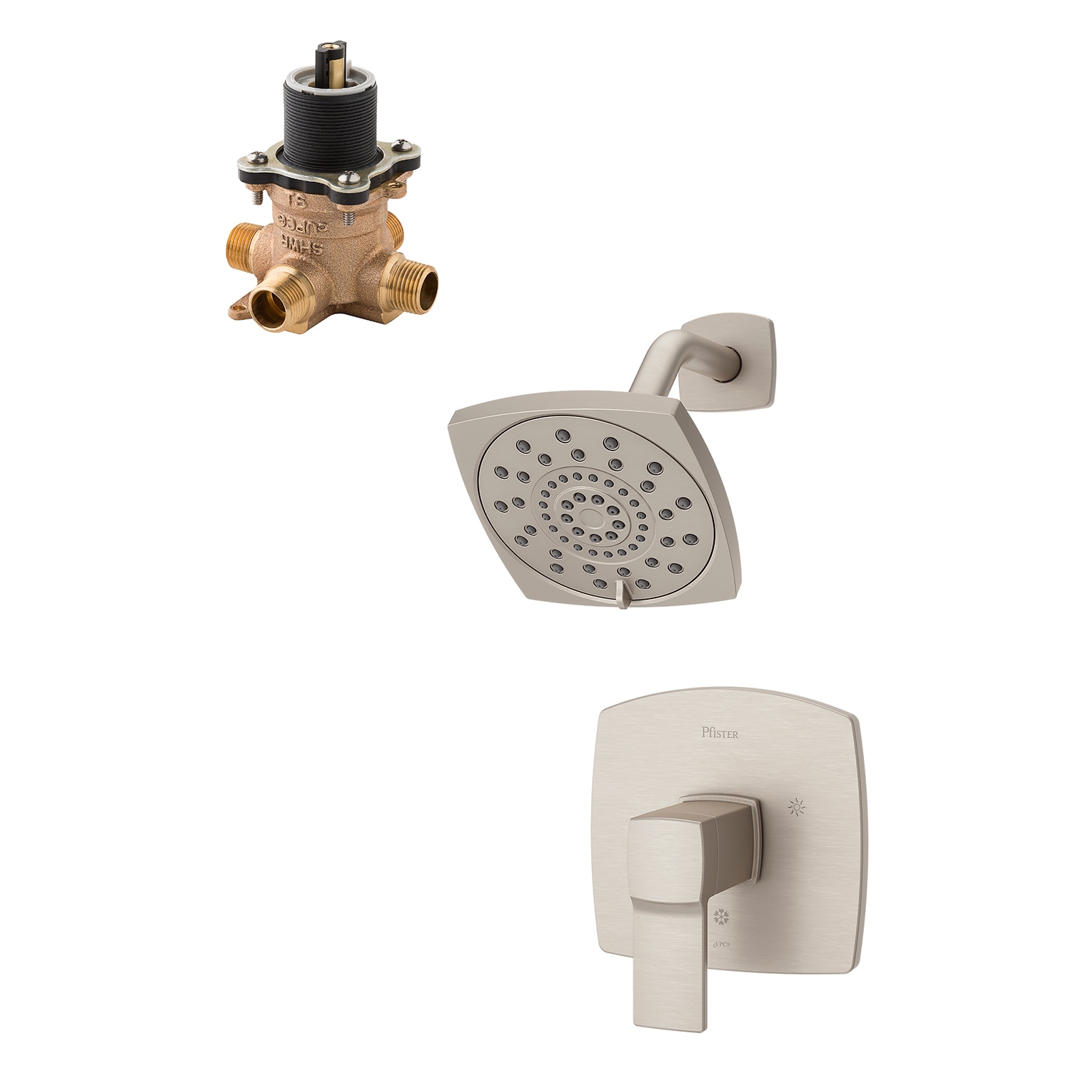 Pfister LG89-7DAK-0X8-310A-L Deckard Brushed Nickel 1-handle Multi-function 5.31-Inches Square Shower Faucet with Valve