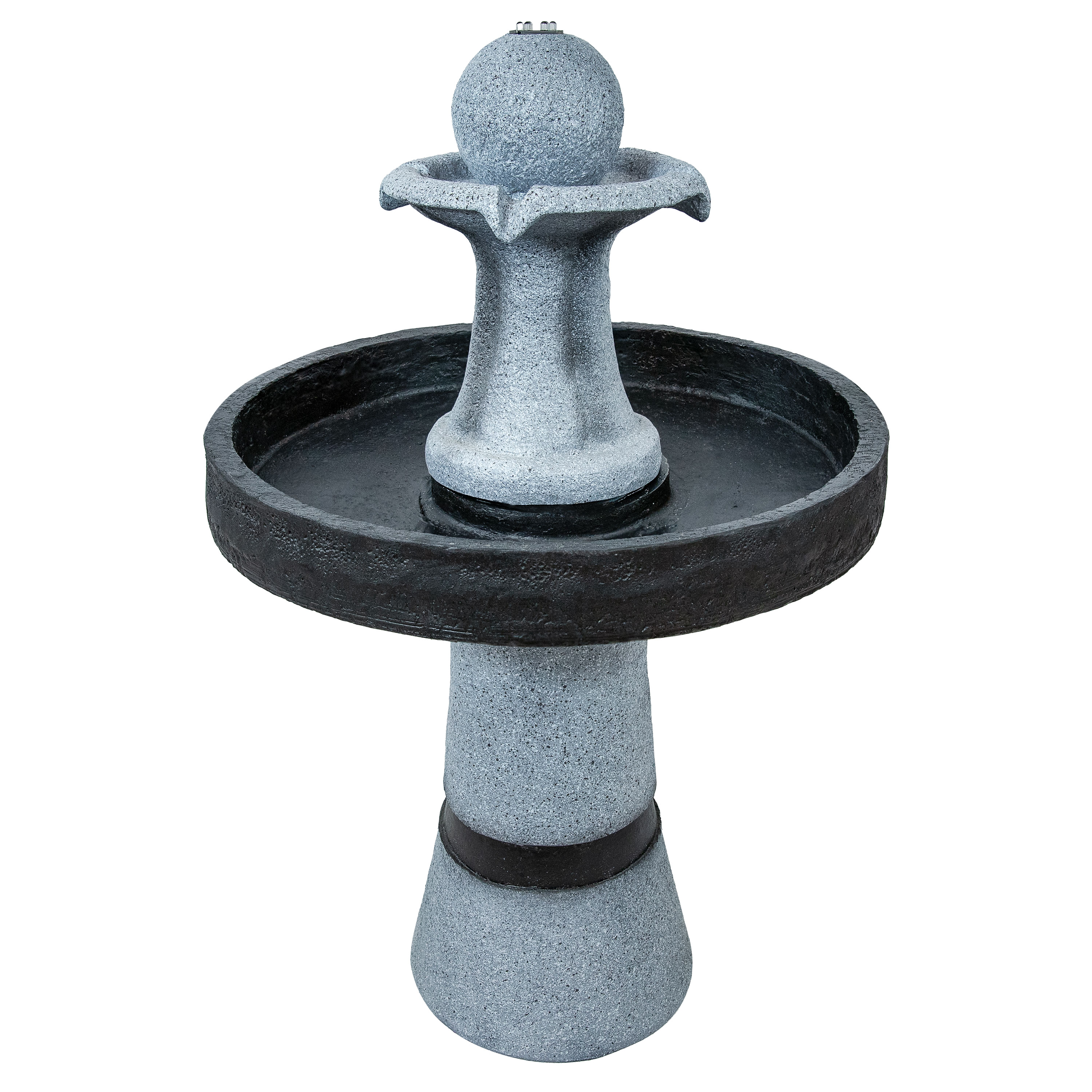Contemporary Gray and Black Polyresin Outdoor Water Fountain with LED Light
