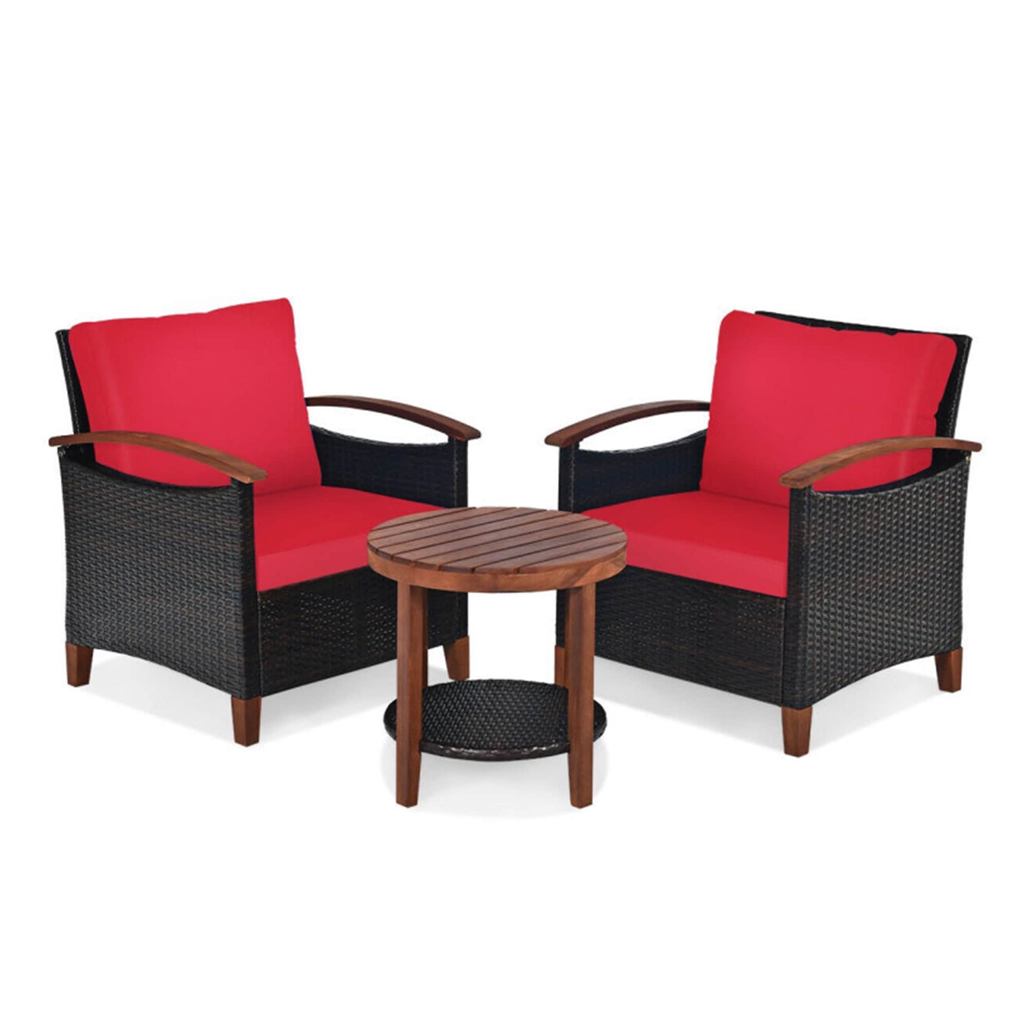 AHIOU HOME ZAAHG-HIMEHWS Kokomo 3 -Piece Wicker Patio Conversation Set with Red Cushions
