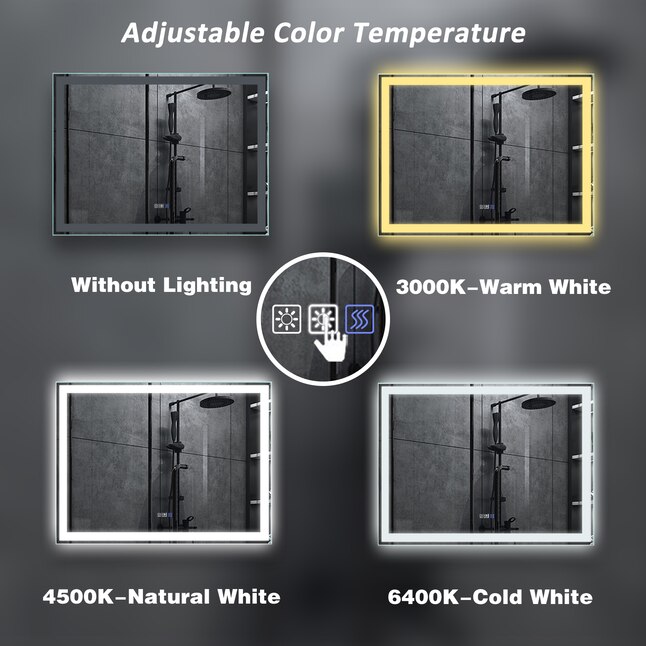 WELLFOR 48 in X 36 in Frameless Rectangle Dimmable LED Lighted Fog Free wellfor-48-in-x-36-in-frameless-rectangle-dimmable-led-lighted-fog-free