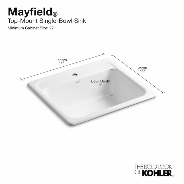 Mayfield Drop-in Cast-Iron 25 in. 3-Hole Single Bowl Kitchen Sink in White Mayfield Drop-in Cast-Iron 25 in. 3-Hole Single Bowl Kitchen Sink in White