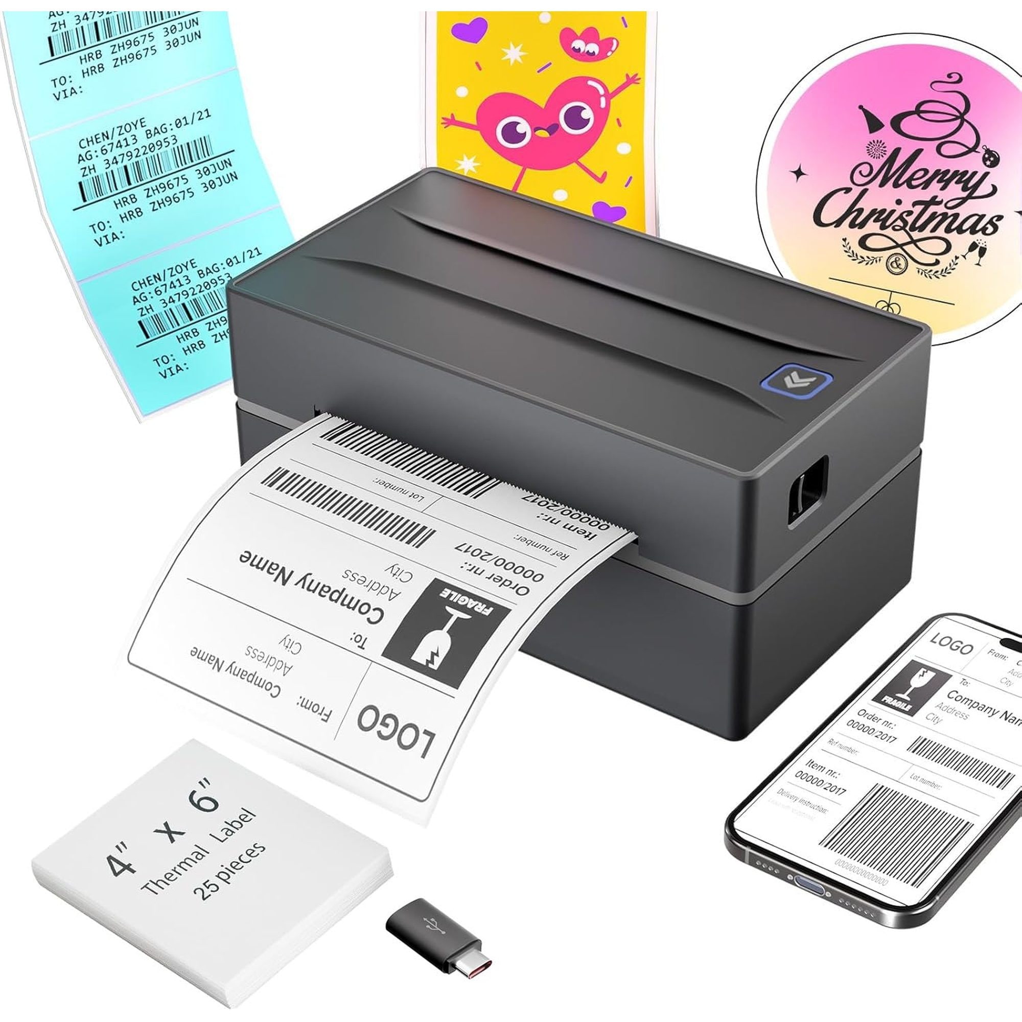 Wudkey 4x6 Bluetooth USB Black Thermal Shipping Label Printer