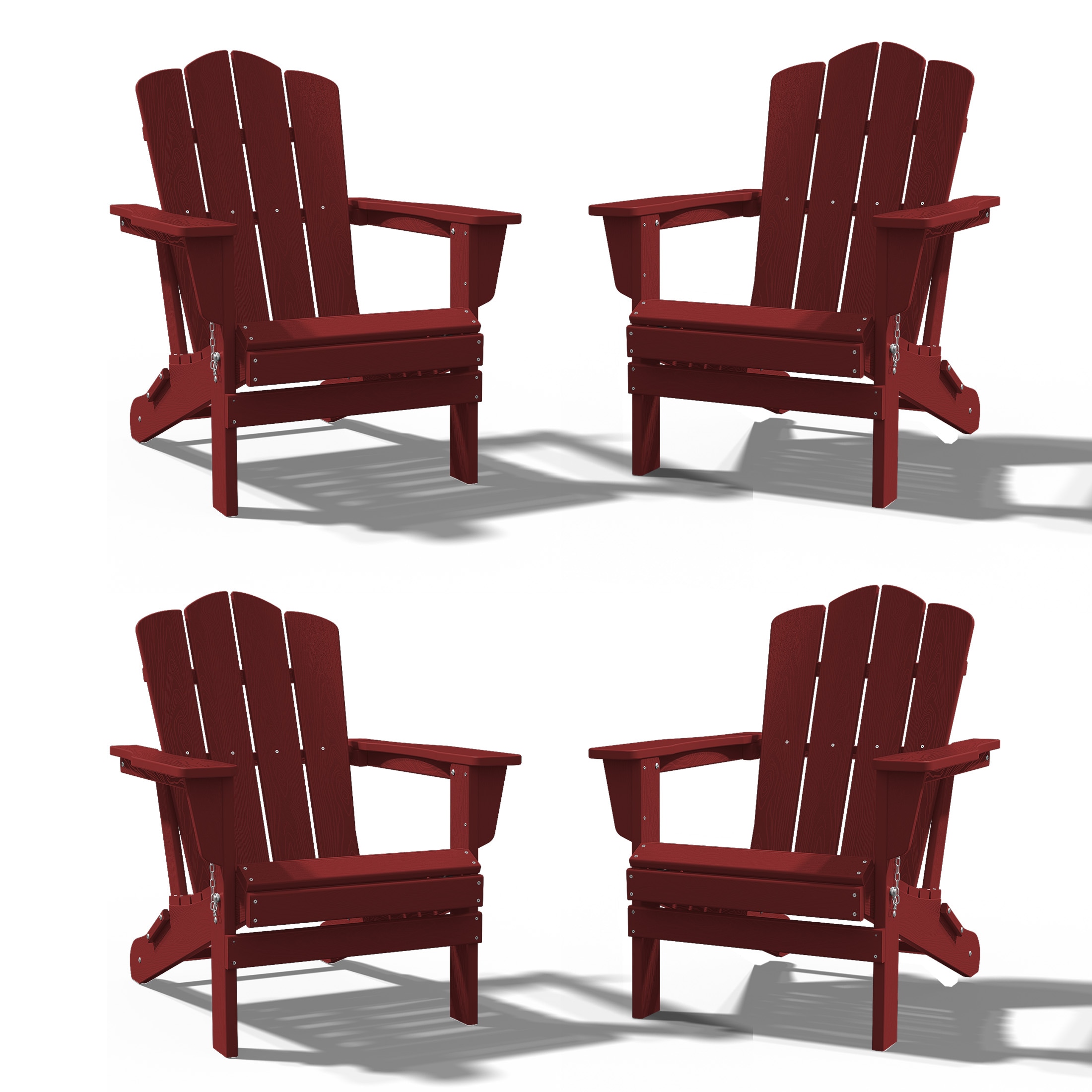 JEAREY PEYD04-DR HDPE Folding Adirondack Chair Set of 4 Set of 4 Stackable Dark Red HDPE Frame Stationary Adirondack Chair with Slat Seat