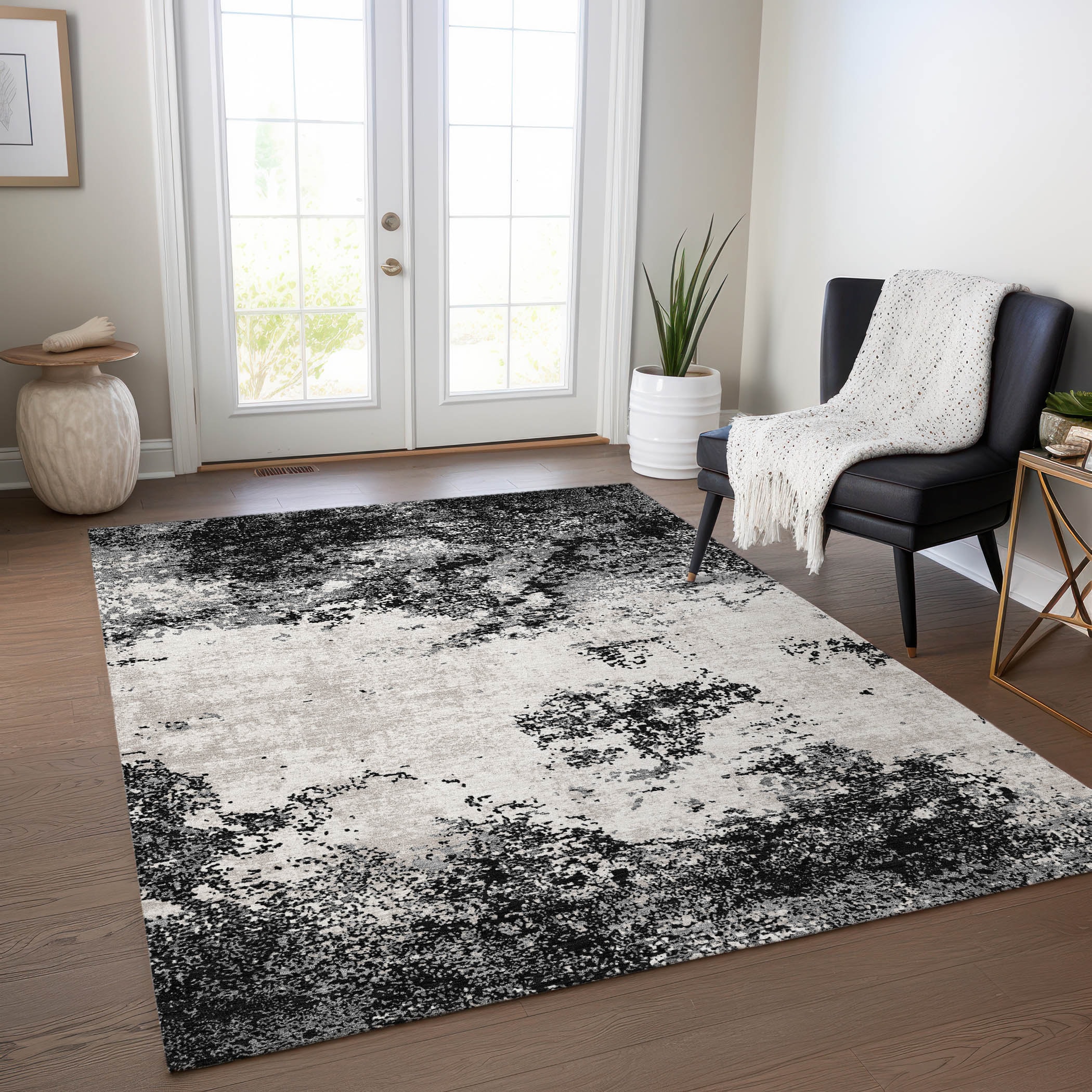 Addison Rugs ACN1027BK3X5 Chantille ACN1027BK 3 x 5 (ft) Polyester Black Rectangular Indoor/Outdoor Geometric Machine washable Area rug