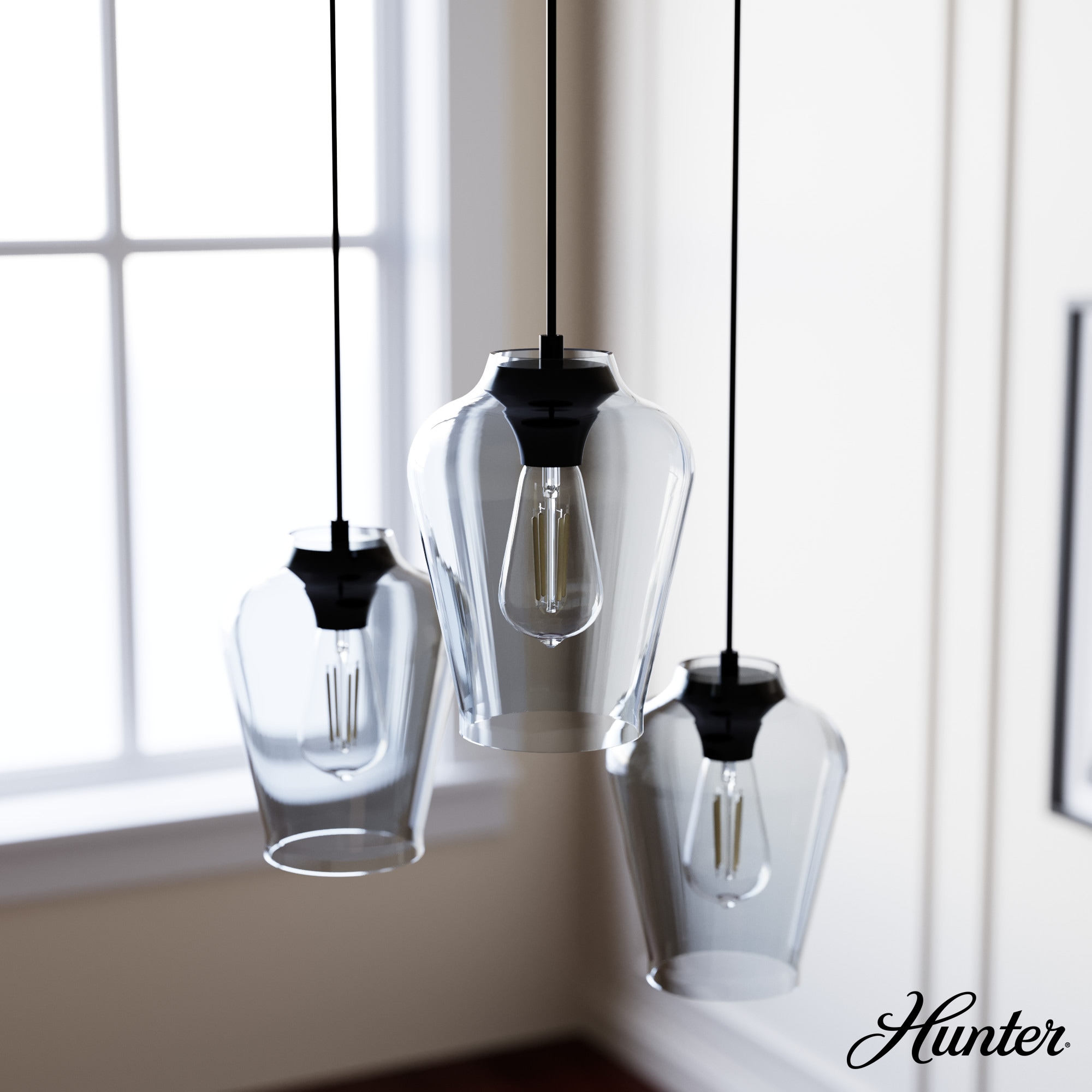 Hunter Vidria 3-Light Matte Black Modern/Contemporary Tinted Glass Tiered LED Small Hanging