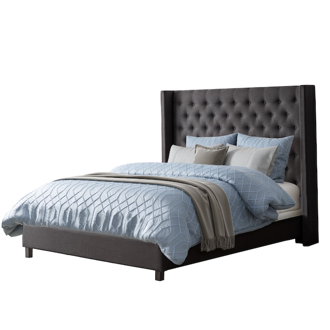 Dark Grey Queen Upholstered Bed, Dark Grey Tufted Headboard Bedroom