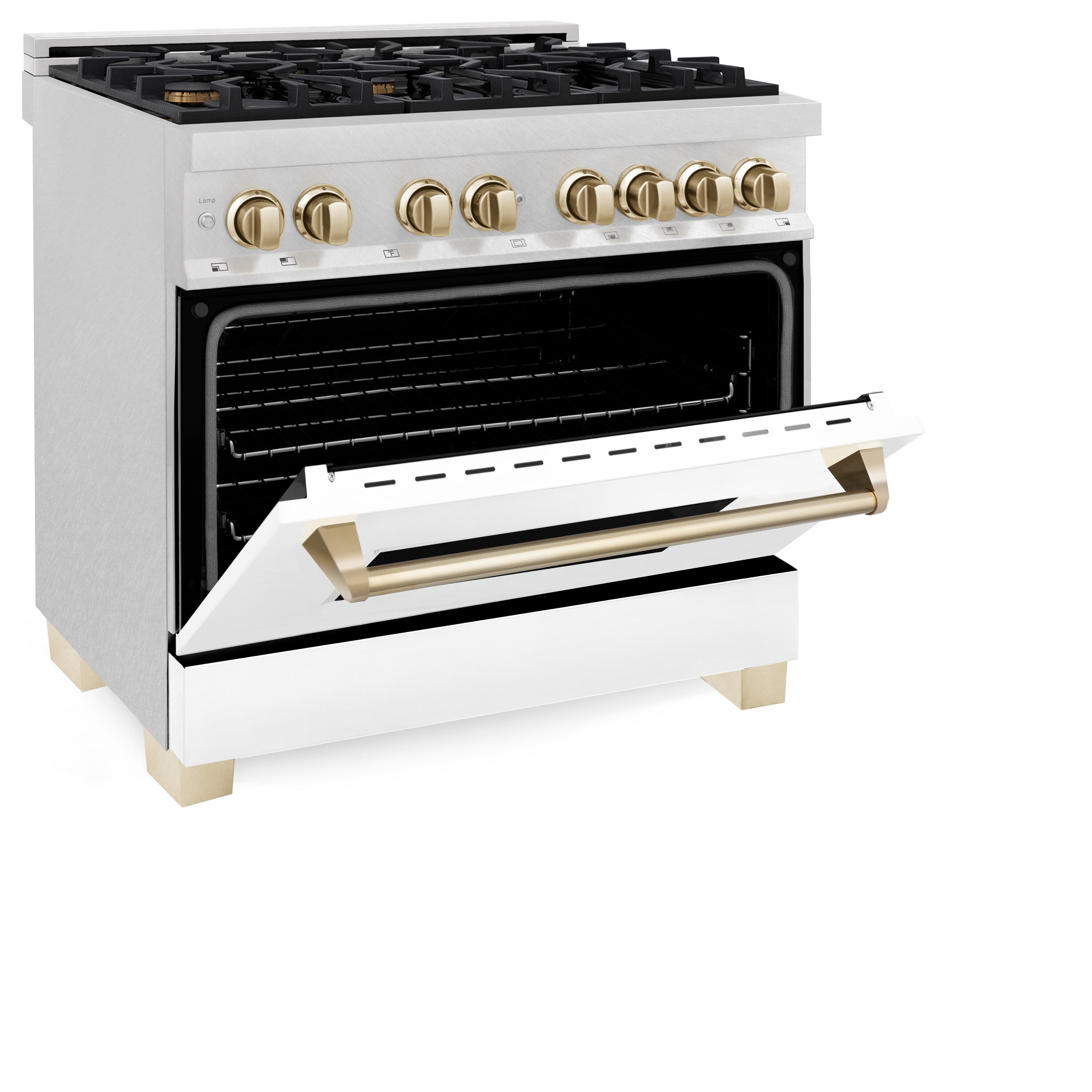 ZLINE Autograph Edition 48 6.0 Cu. ft. Dual Fuel Range in DuraSnow Stainless Steel with White Matte Door and Gold Accents (RASZ-WM-48-G)