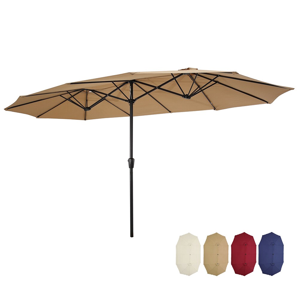 Sunrinx 15-ft Steel Hexagon Market Patio Umbrella with Base in the ...