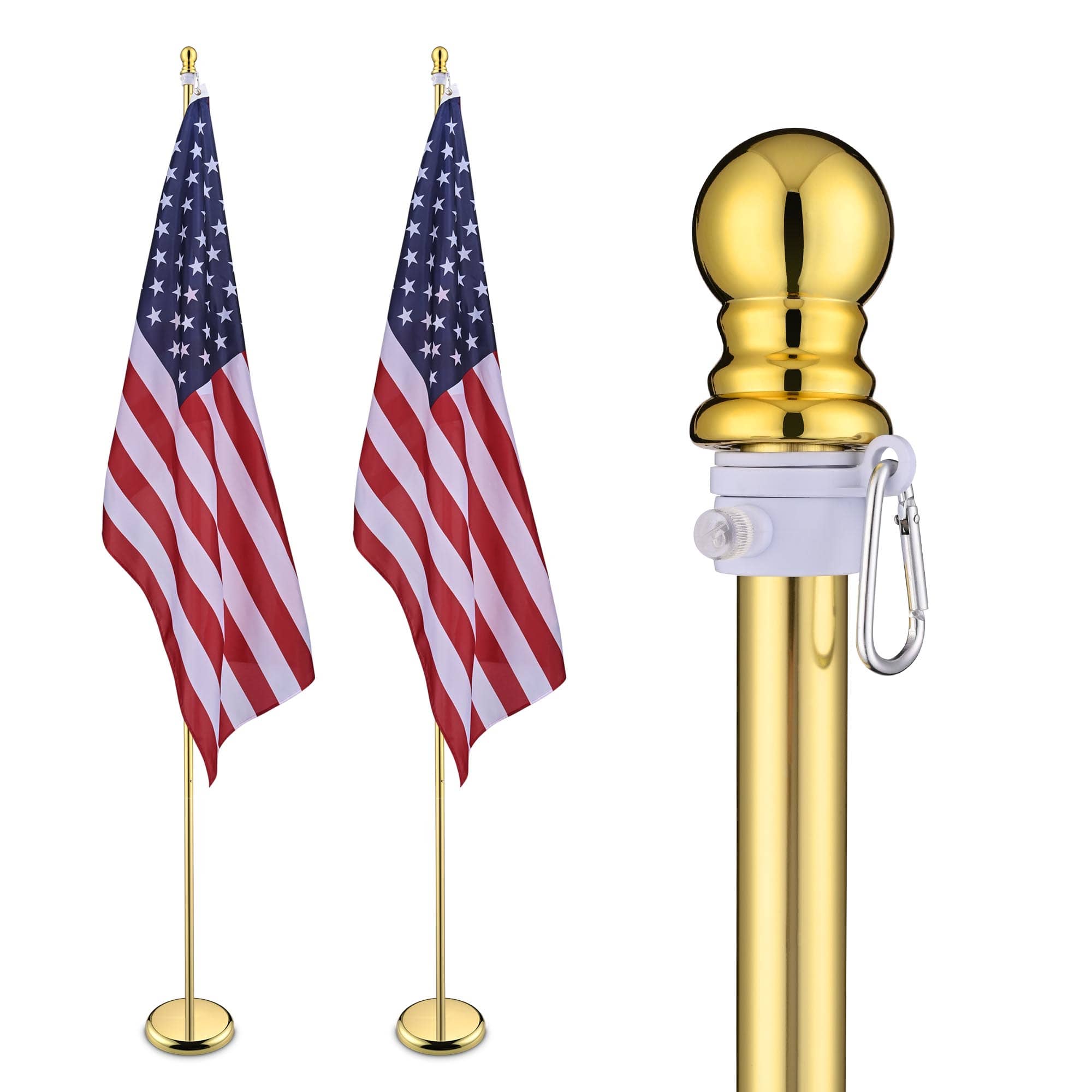 Yescom 22FLP014-8FTG-B-2-LO 2 Pack 8 FT Sectional Indoor Flag Pole Kit Base Ball Aluminum 3x5 FT US Flag