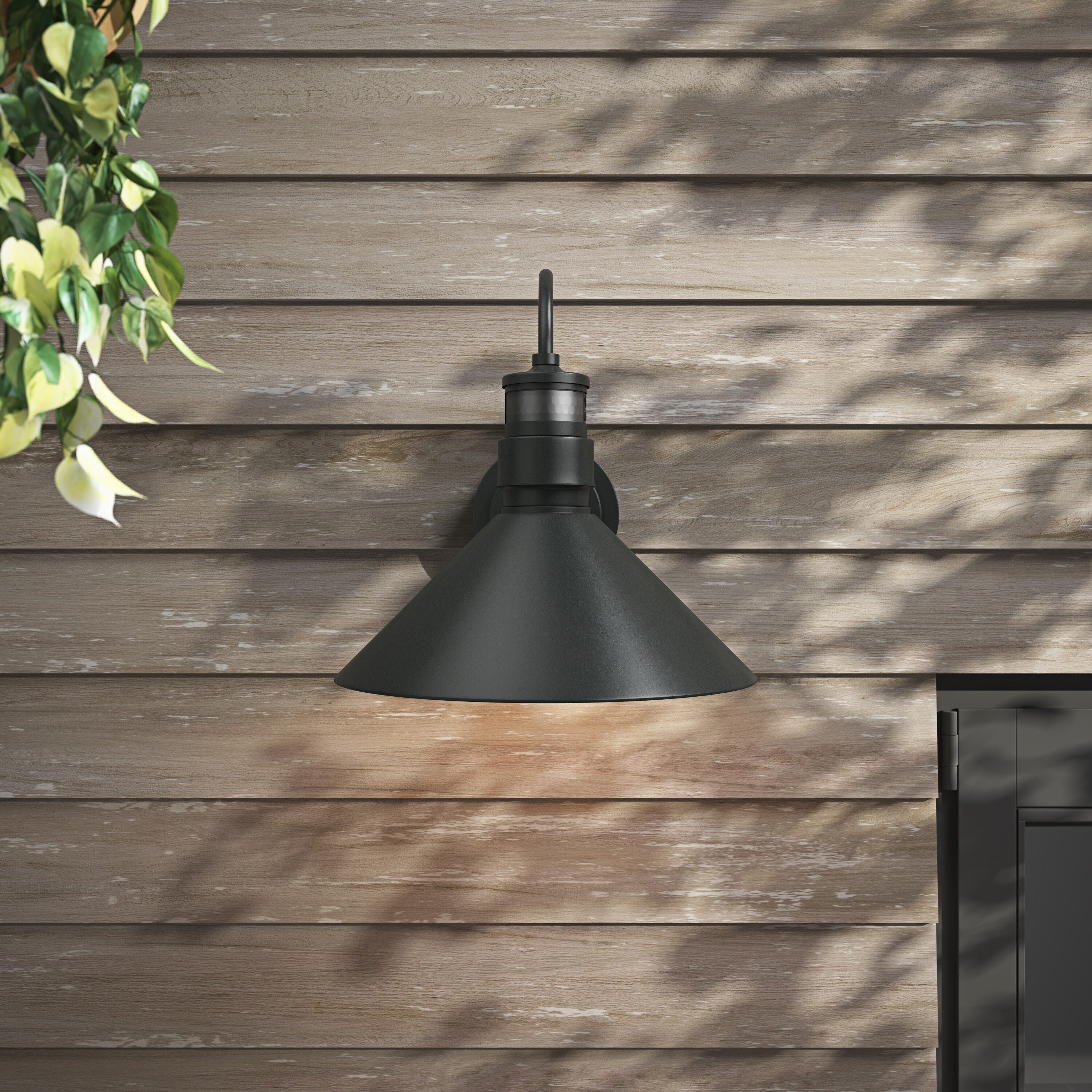 Black Metal Dimmable Motion Sensor Outdoor Wall Sconce
