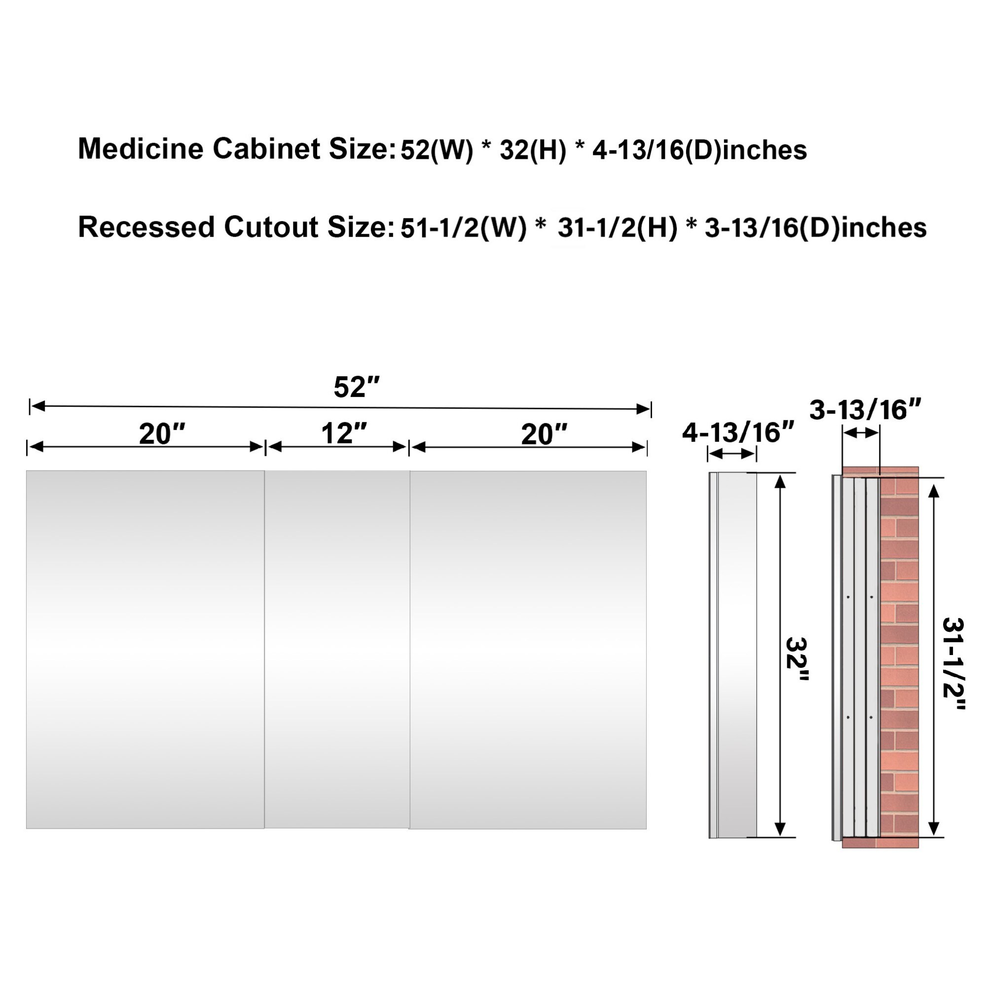 WELLFOR JRA20R12R20L32 Bathroom-Medicine-Cabinets - View #5
