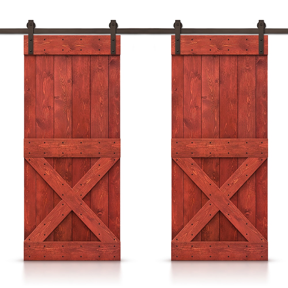 CALHOME CN+(2)AB-79+11-24H 48-in x 84-in Cherry Red Stained Wood Solid core Double Barn Door (Hardware Included)
