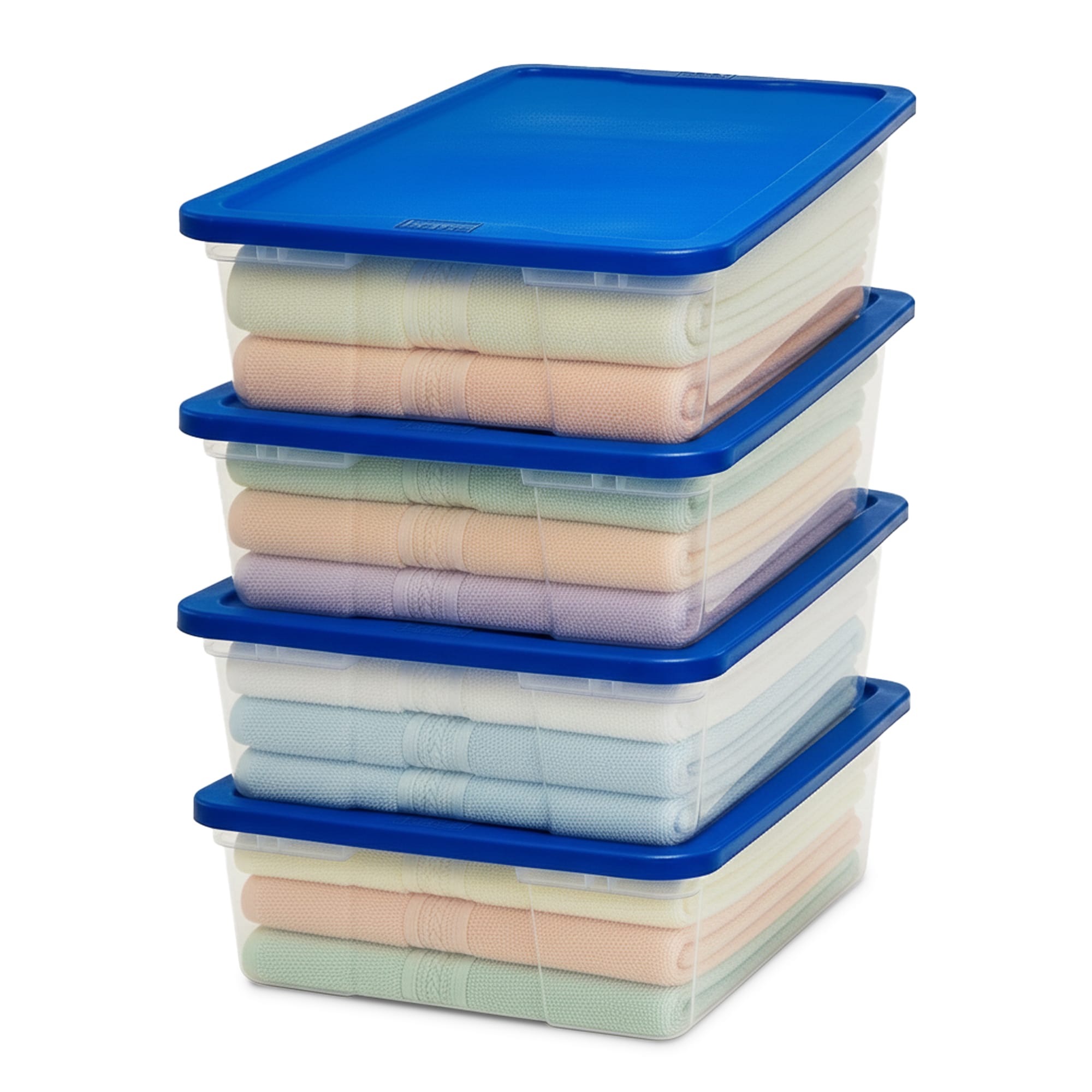 Homz Products Homz 28 Qt Snaplock Clear Plastic Storage Container Bin with Lid Blue (4 Pack)