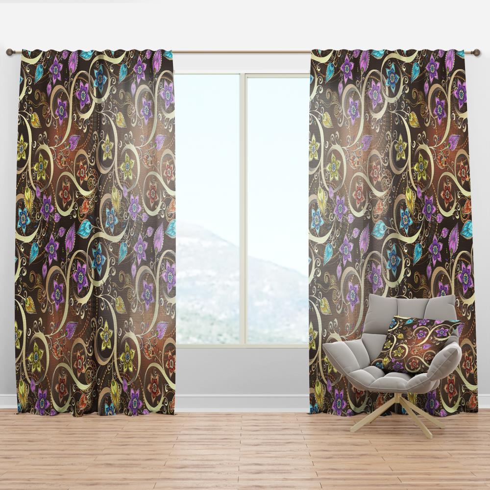 Designart CTN19258-52-120 120-in Yellow Floral Room Darkening Thermal Lined Rod Pocket Single Curtain Panel