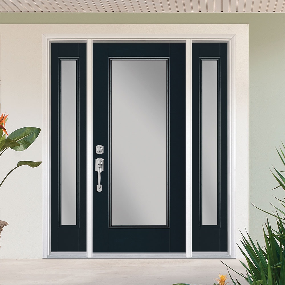 Masonite 1218742 60-in x 80-in x 4-9/16-in Fiberglass Full lite Right-hand inswing Eclipse Painted Prehung Front Door with Sidelights with Brickmould Insulating core
