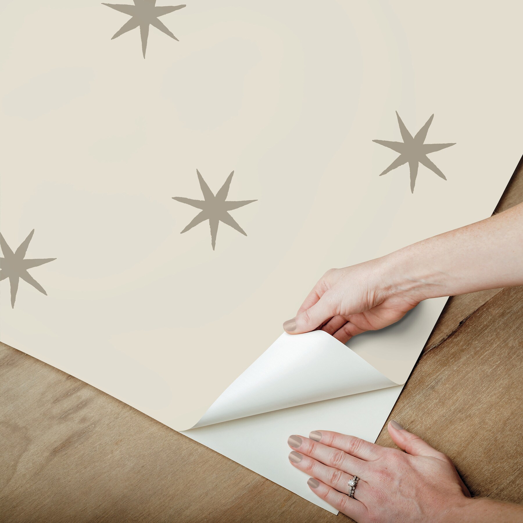 Wicker Beige and Metallic Glint Star Peel and Stick Wallpaper