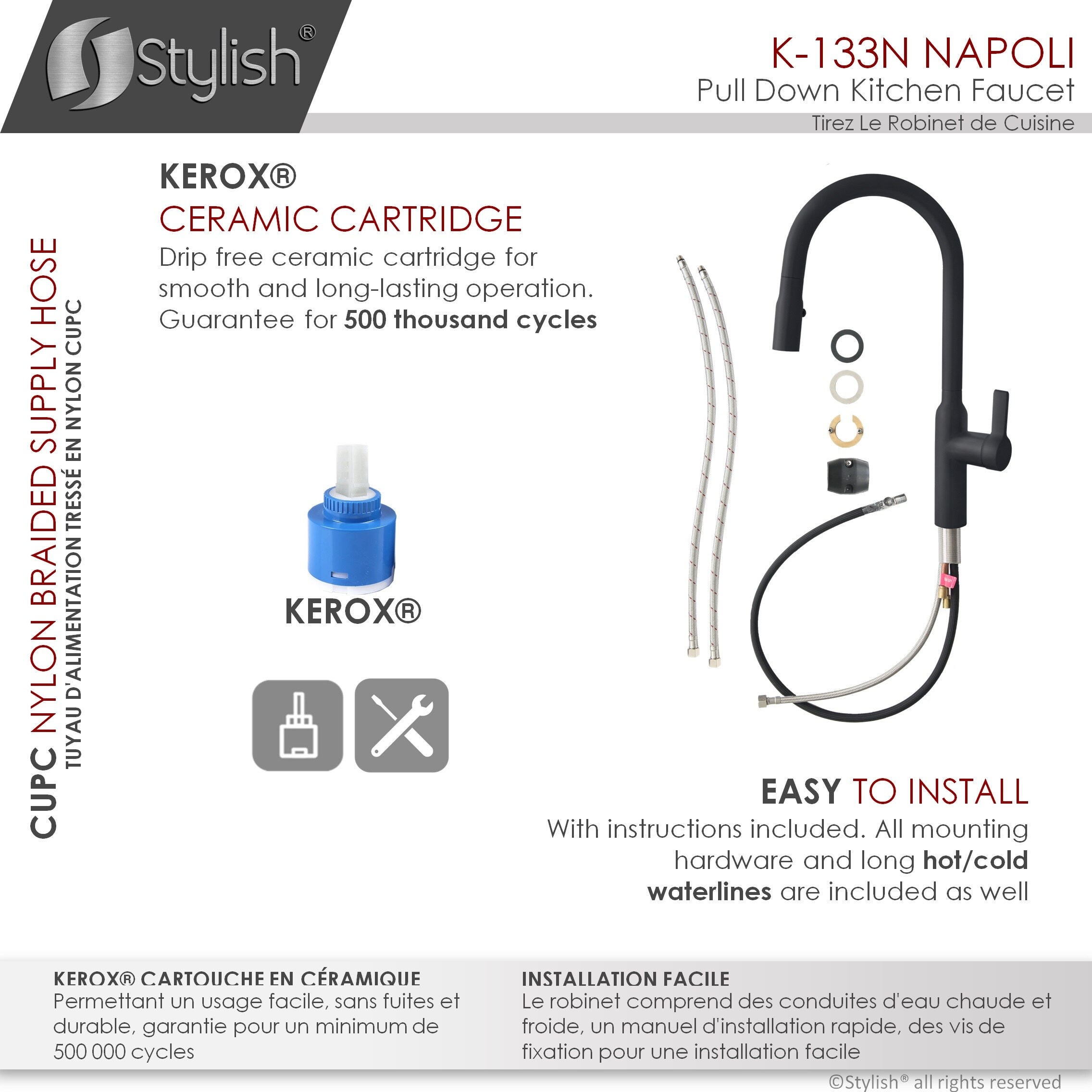 Matte Black Stainless Steel Pull Down Kitchen Faucet with Spray