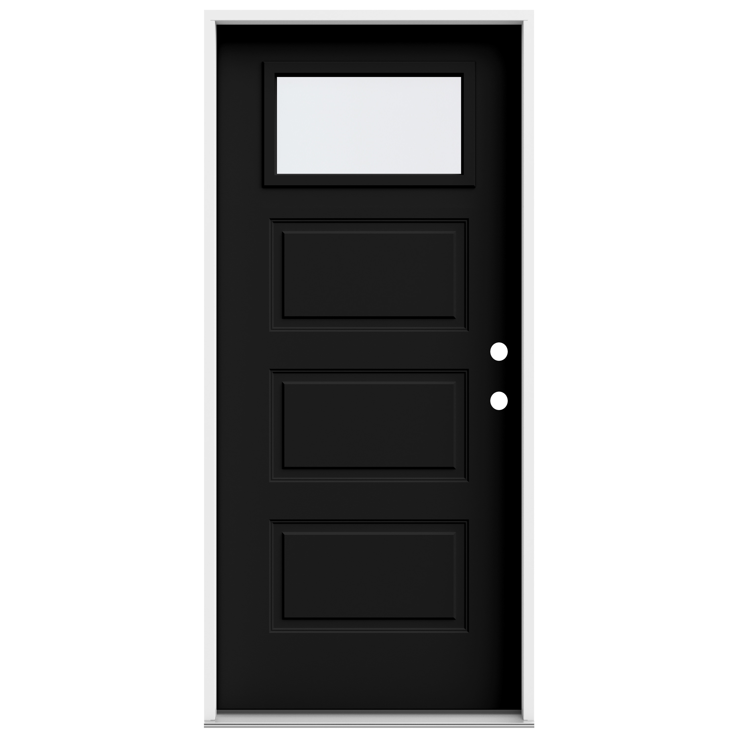 JELD-WEN LOWOLJW250300005 36-in x 80-in x 4-9/16-in Steel 1/4 lite Left-hand inswing Black Painted Prehung Front Door Insulating core