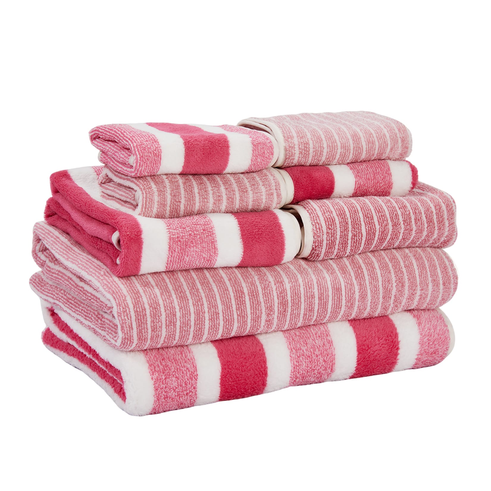 Garvee 8 Pack Coral Velvet Bath Towel Set Pink Striped Soft Absorbent Towels with 4 Washcloths 2 Hand 2 Bath Towels Family Towel Set for Kids Home Shower Spa