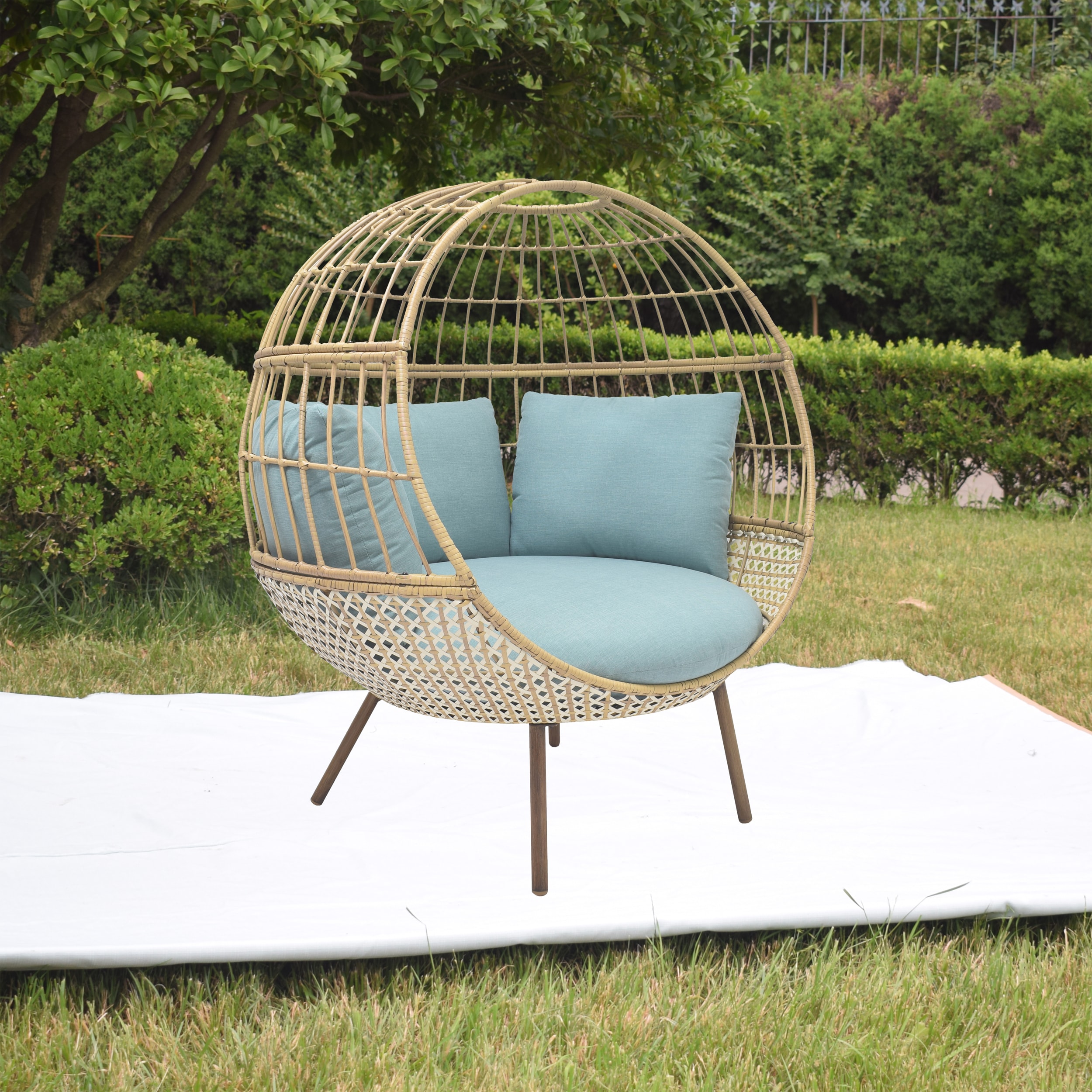 Origin 21 Brennfield Woven Teak Steel Frame Stationary Egg Chair s