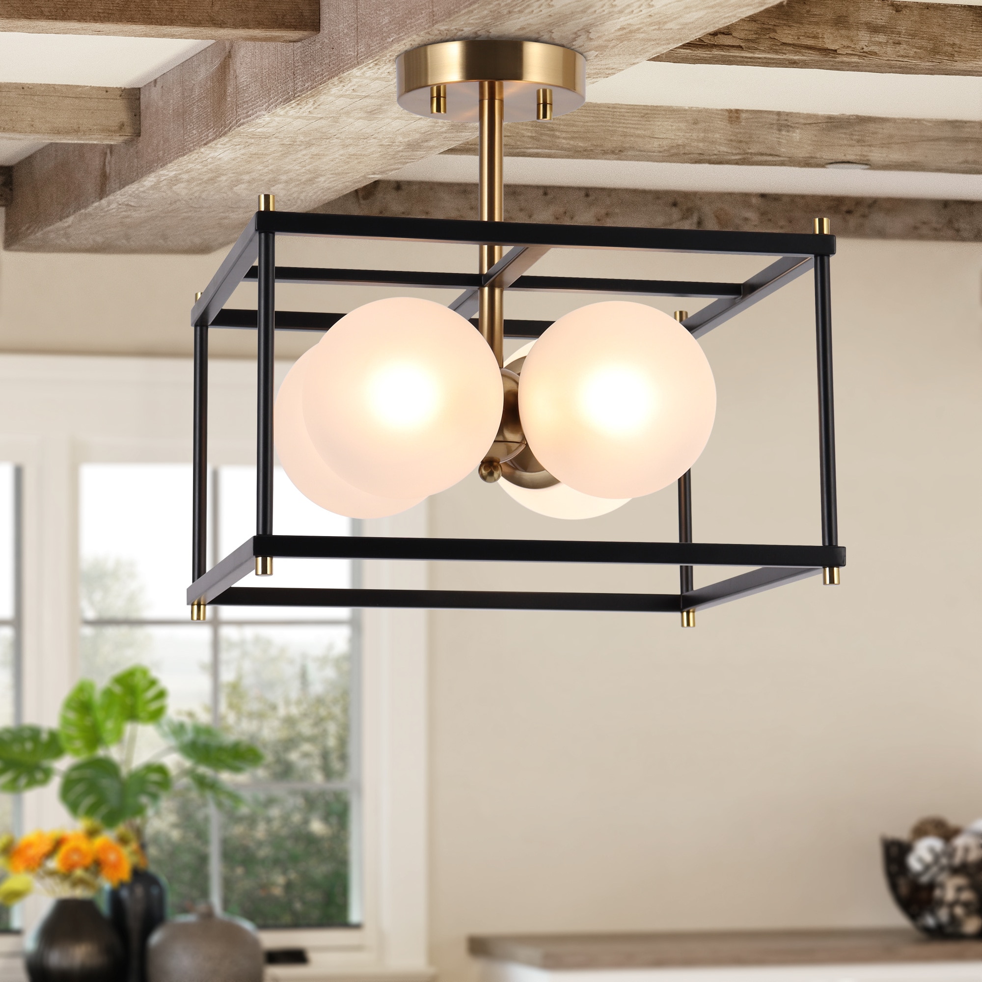 ZEVNI L3EMMUU3W88C4SB8 Estra Modern 4 -Light 13.5-in Matte Black Flush Mount Light