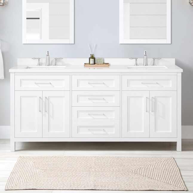 Undermount Double Sink Bathroom Vanity, 72 White Bathroom Vanity With Quartz Top