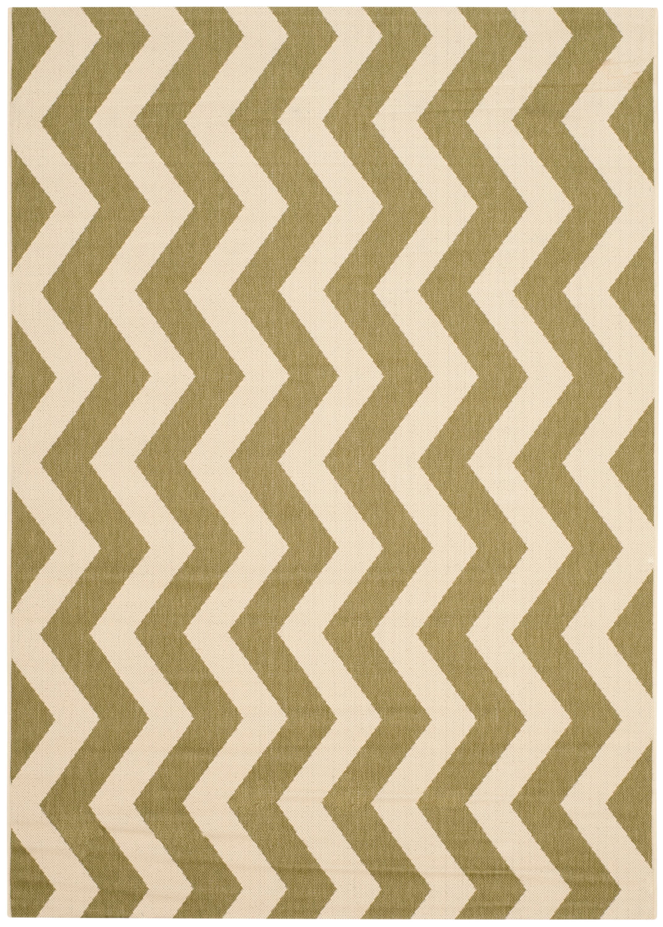 Safavieh CY6245-244-6 Courtyard Kula 7 x 10 (ft) Loomed Polypropylene Green/Beige Rectangular Indoor/Outdoor Chevron Coastal Area rug