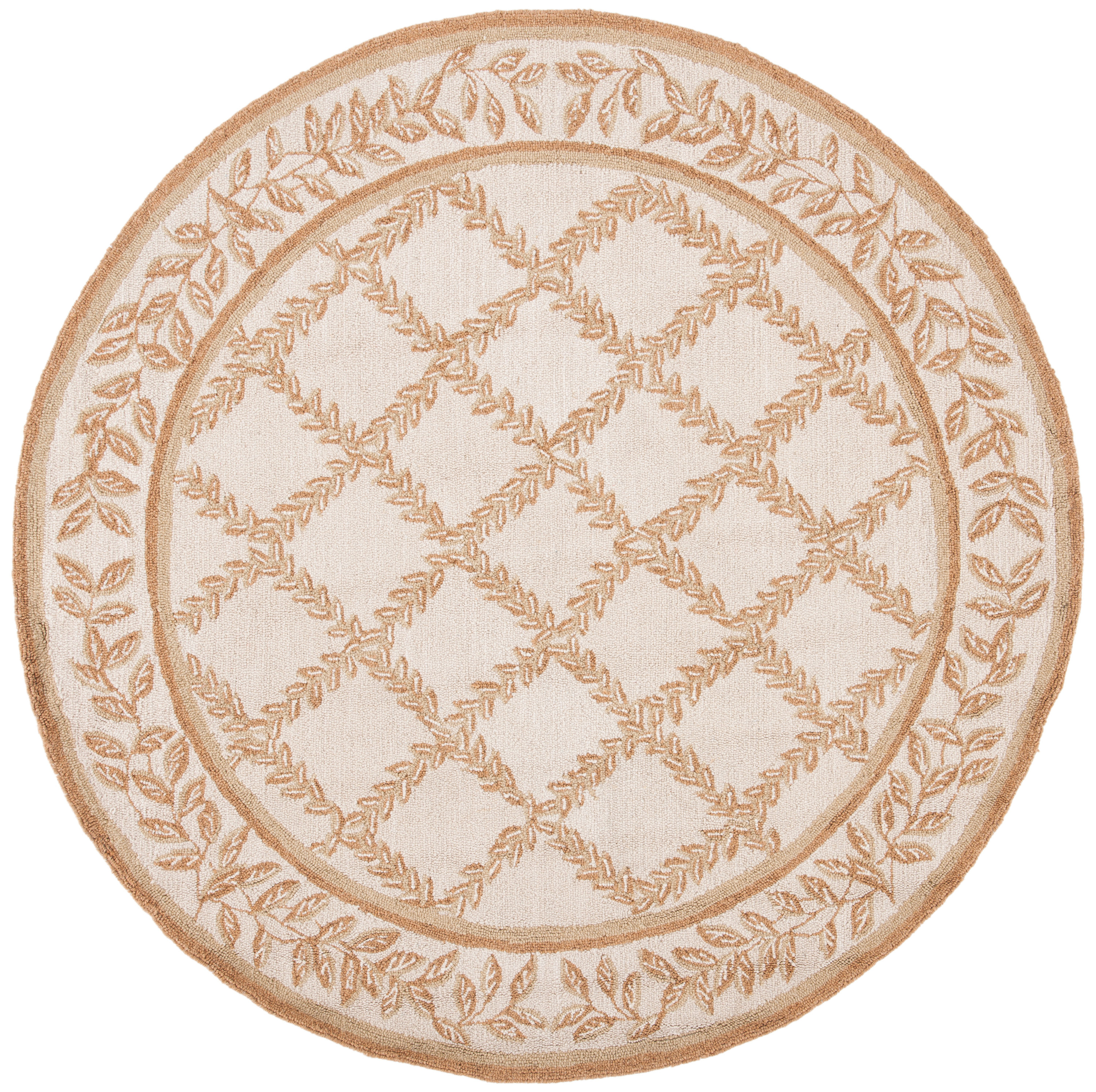 Safavieh HK230C-5R Chelsea Lattice 5 x 5 (ft) Hooked Wool Ivory/Camel Round Indoor Trellis Area rug