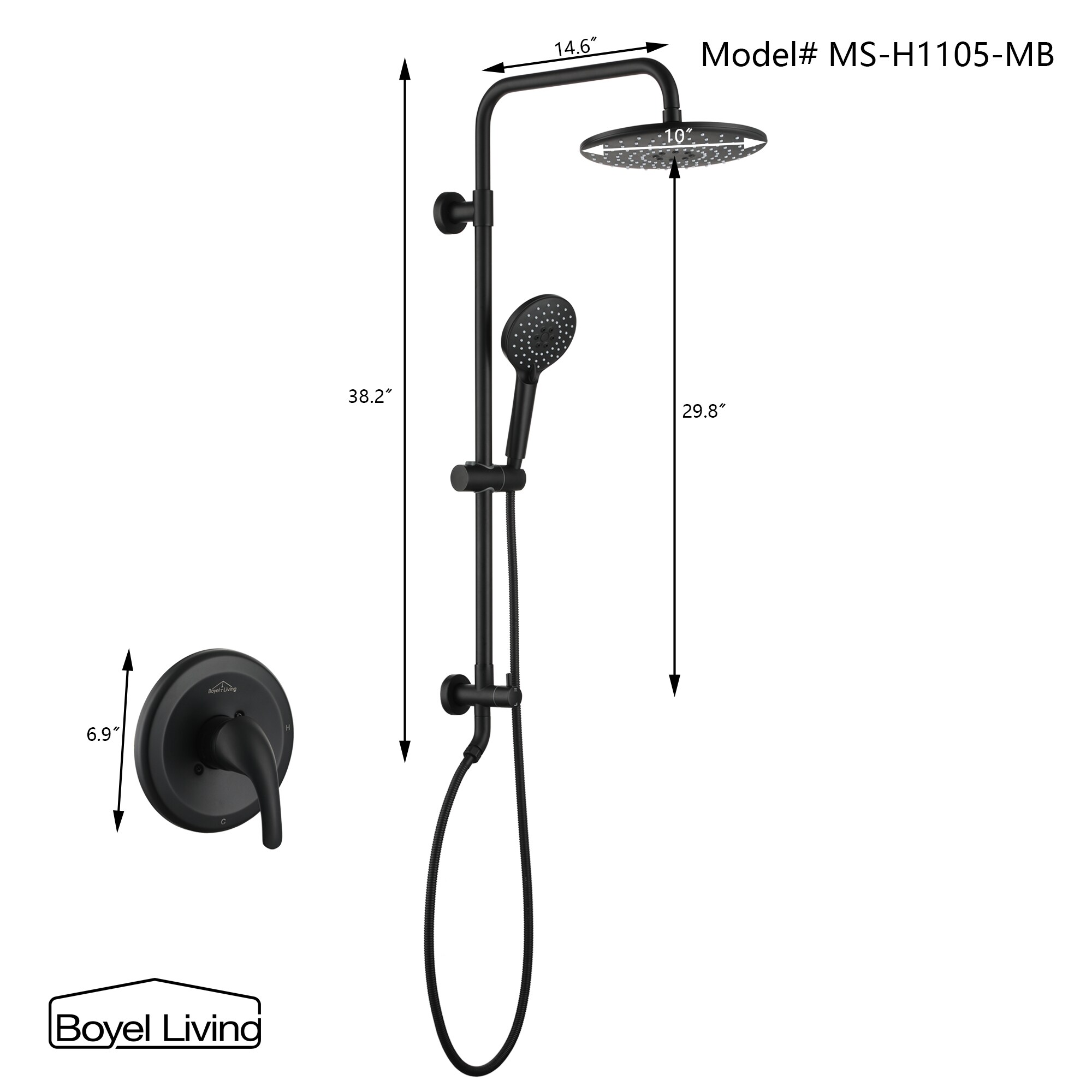 Clihome Black Dual Head Shower Faucet Bar System with 2-way Diverter ...