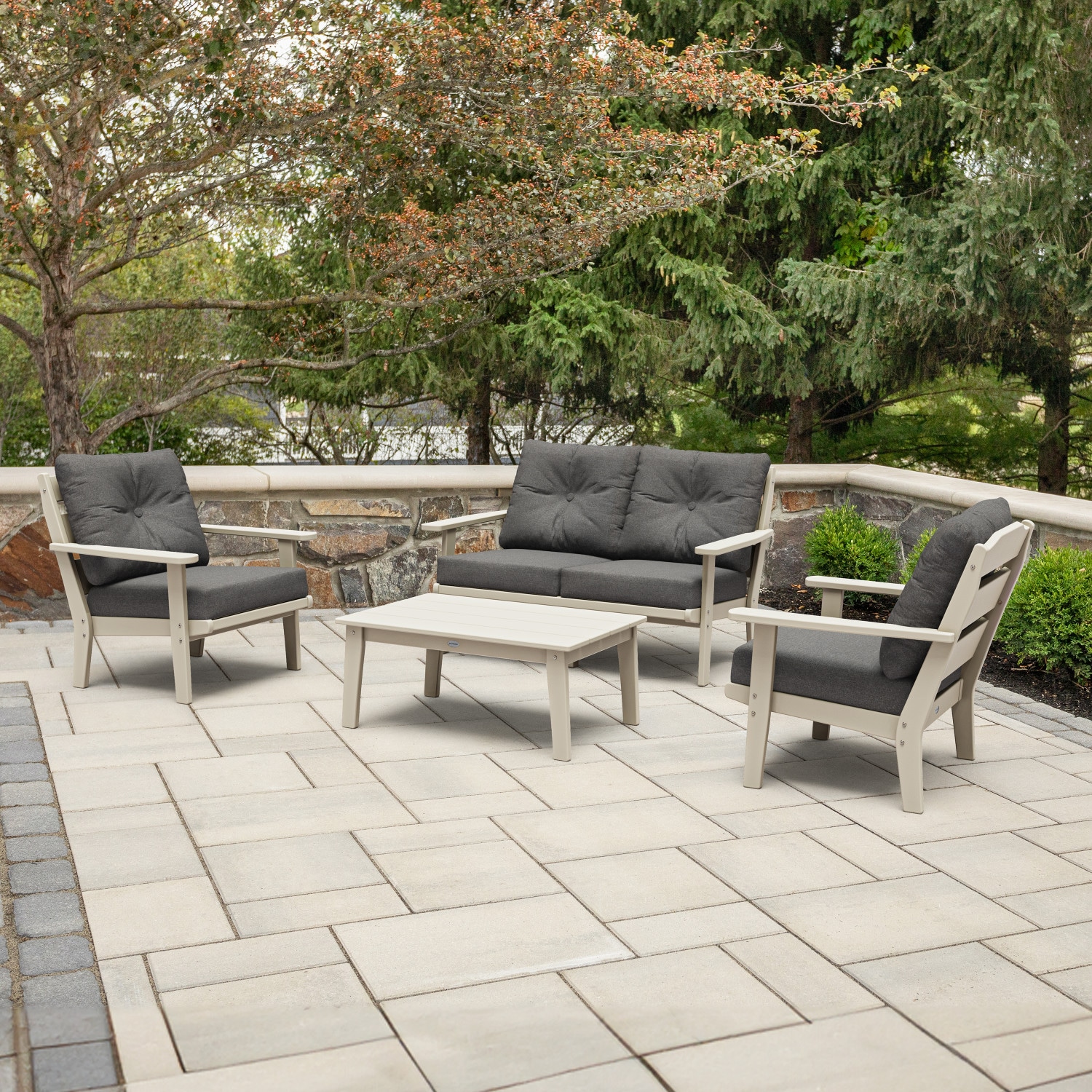 allen + roth by POLYWOOD PWS731-2-SA145986 Oakport 4 -Piece Patio Conversation Set with Dark Gray Revolution Cushions
