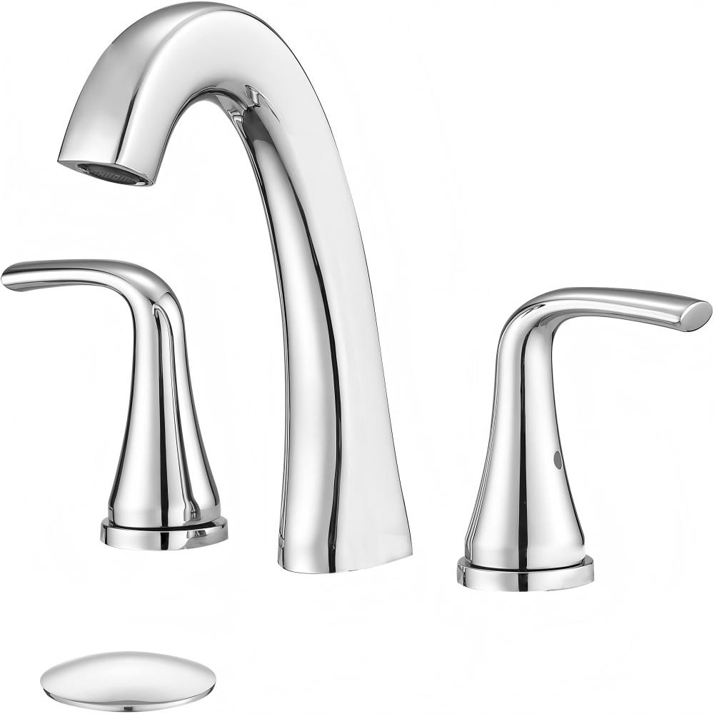 EQLOO Chrome Widespread Bathroom Faucet with 2 Handle 8 Inch Stainless Steel Sink Faucet for 3 Hole Lavatory With Pop Up Drain and Supply Hose
