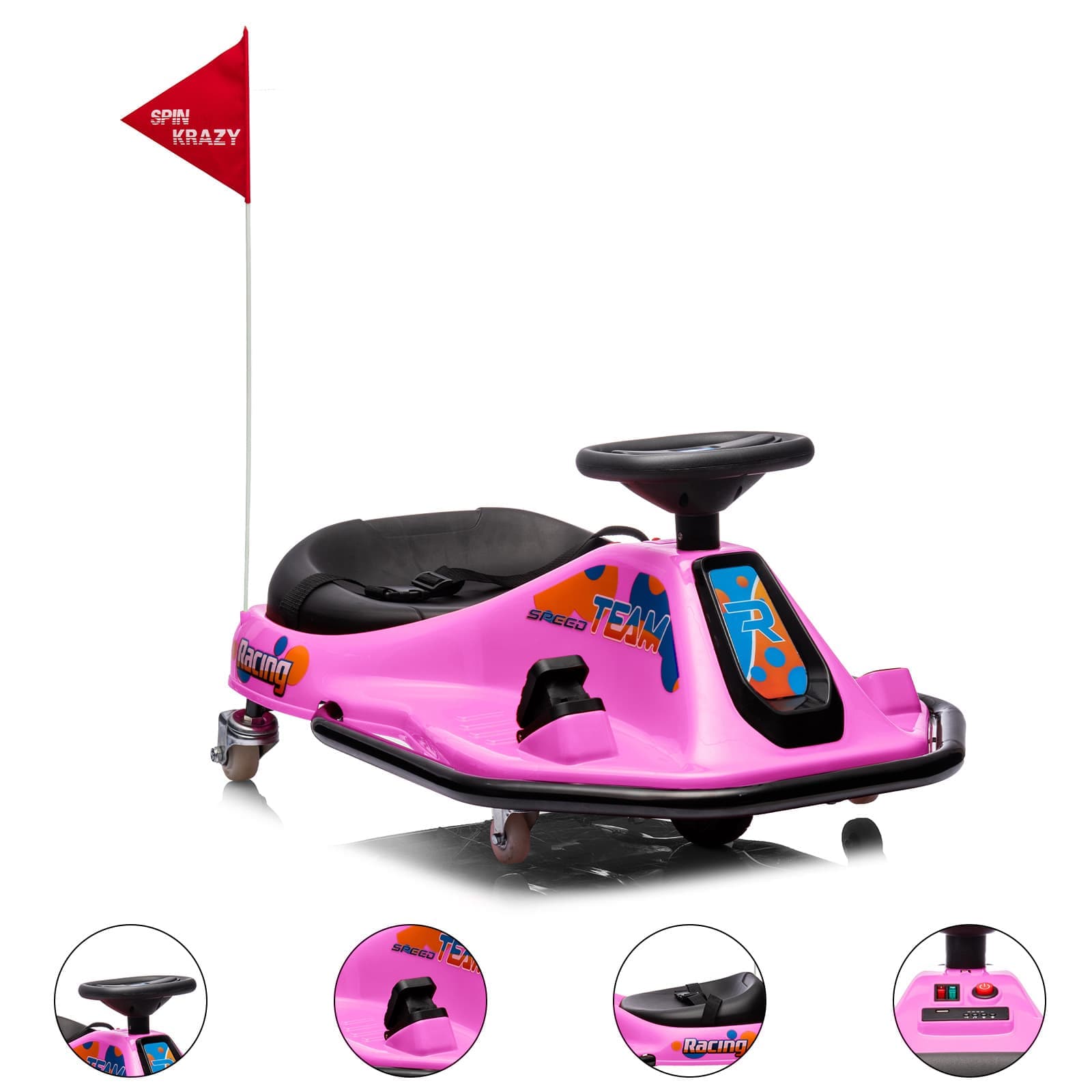 Qeetex TOYPTO0Z44D2E8 24V Electric Go Kart For Kids With 7Ah Battery Drifting System 360 Degree Rotation Variable Speed And Rechargeable Battery Pink